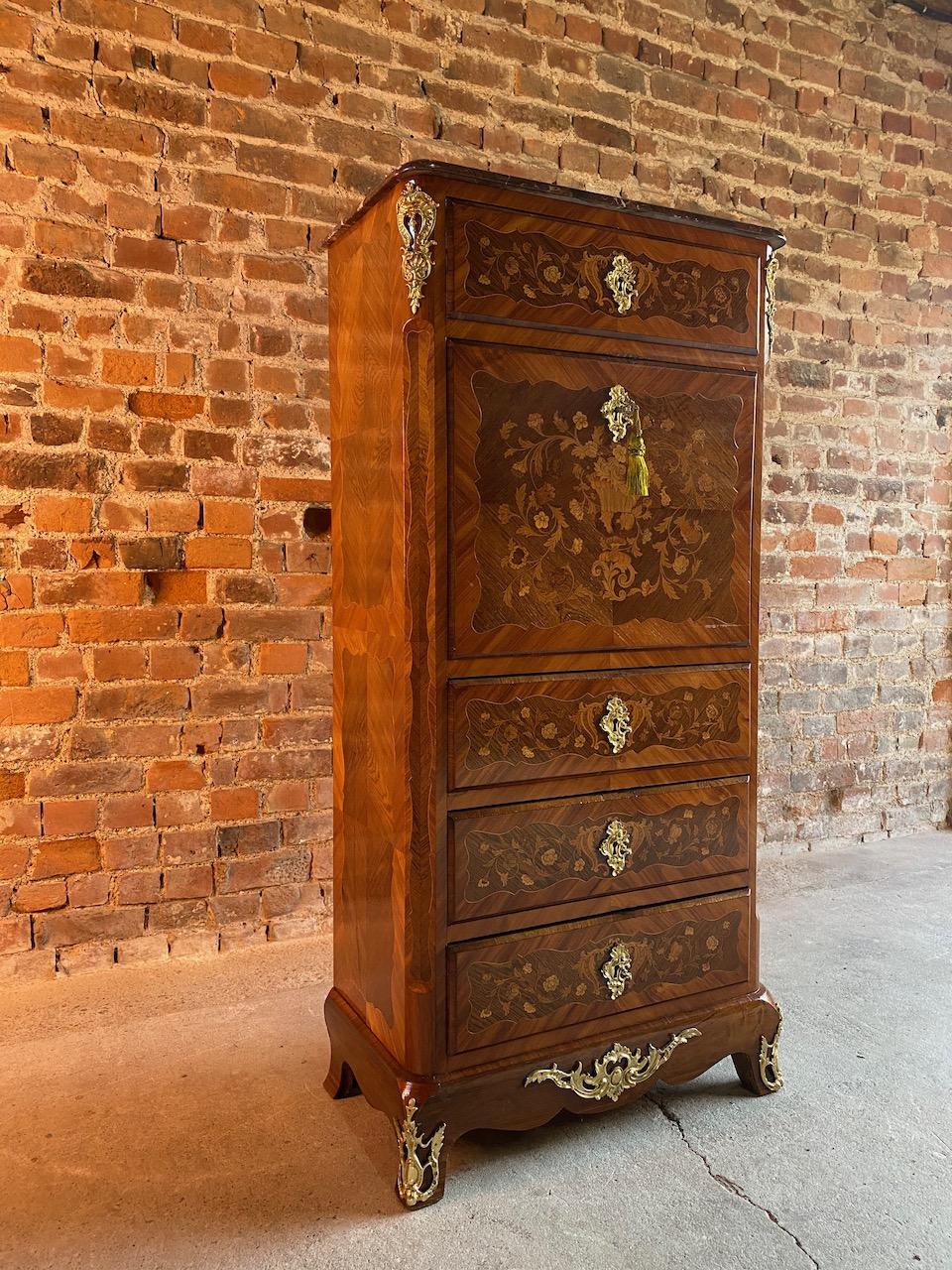 Antique French Kingwood & Mahogany Secretaire Abbatant 19th century Napoleon III In Good Condition For Sale In Longdon, Tewkesbury