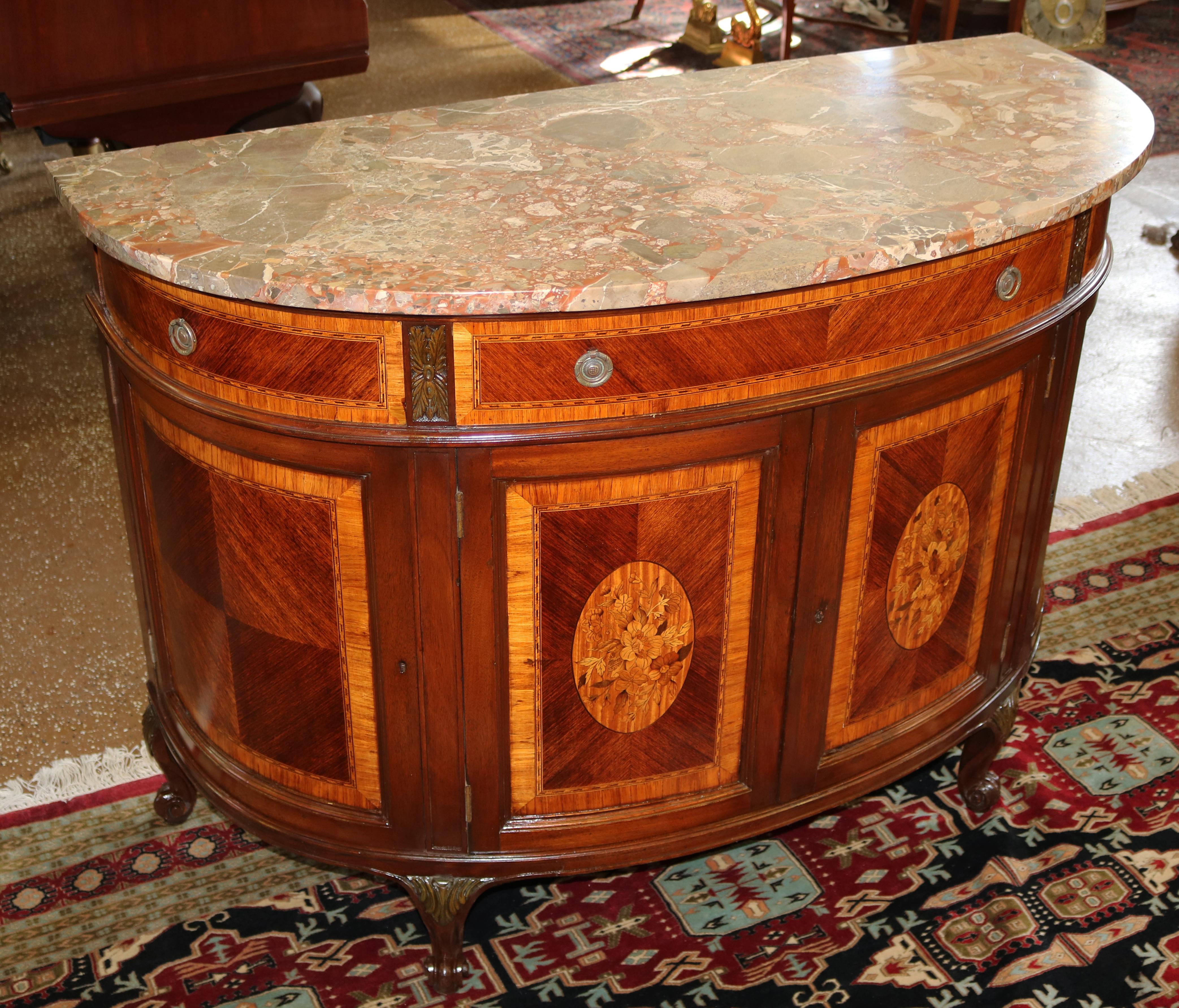 Antike Französisch Kingwood Marmor Top Dresser Chest Server Kommode (Louis XV.) im Angebot