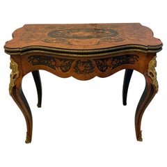 Antique French Kingwood Marquetry Card Table Ormolu Mounted Louis XV Style
