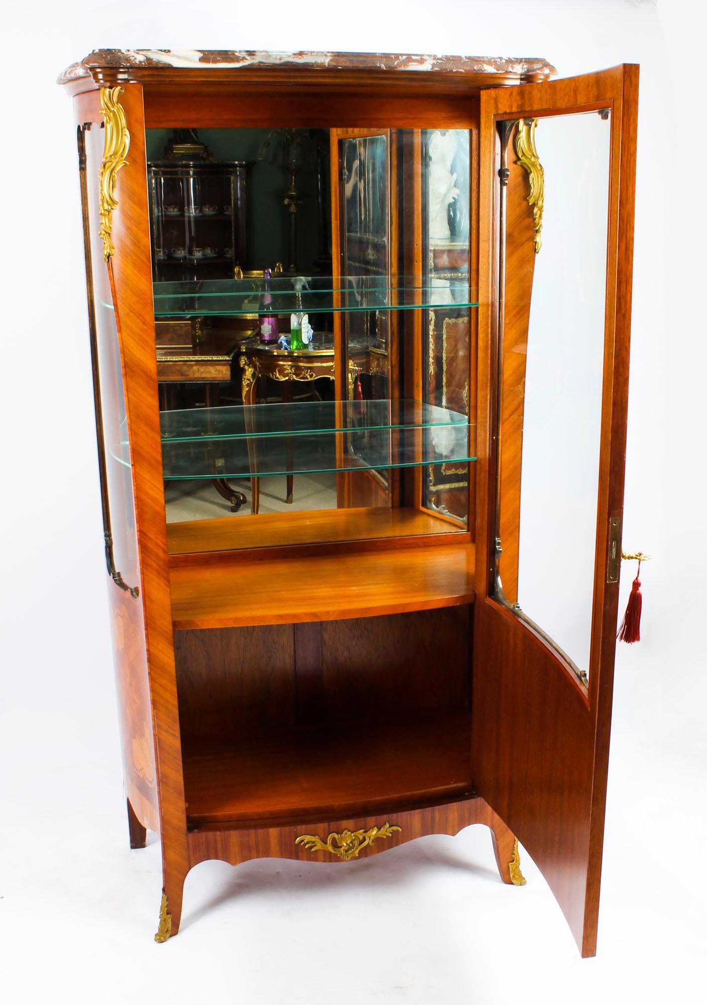 Antique French  Marquetry Ormolu Mounted Vitrine Cabinet, 19th Century 10