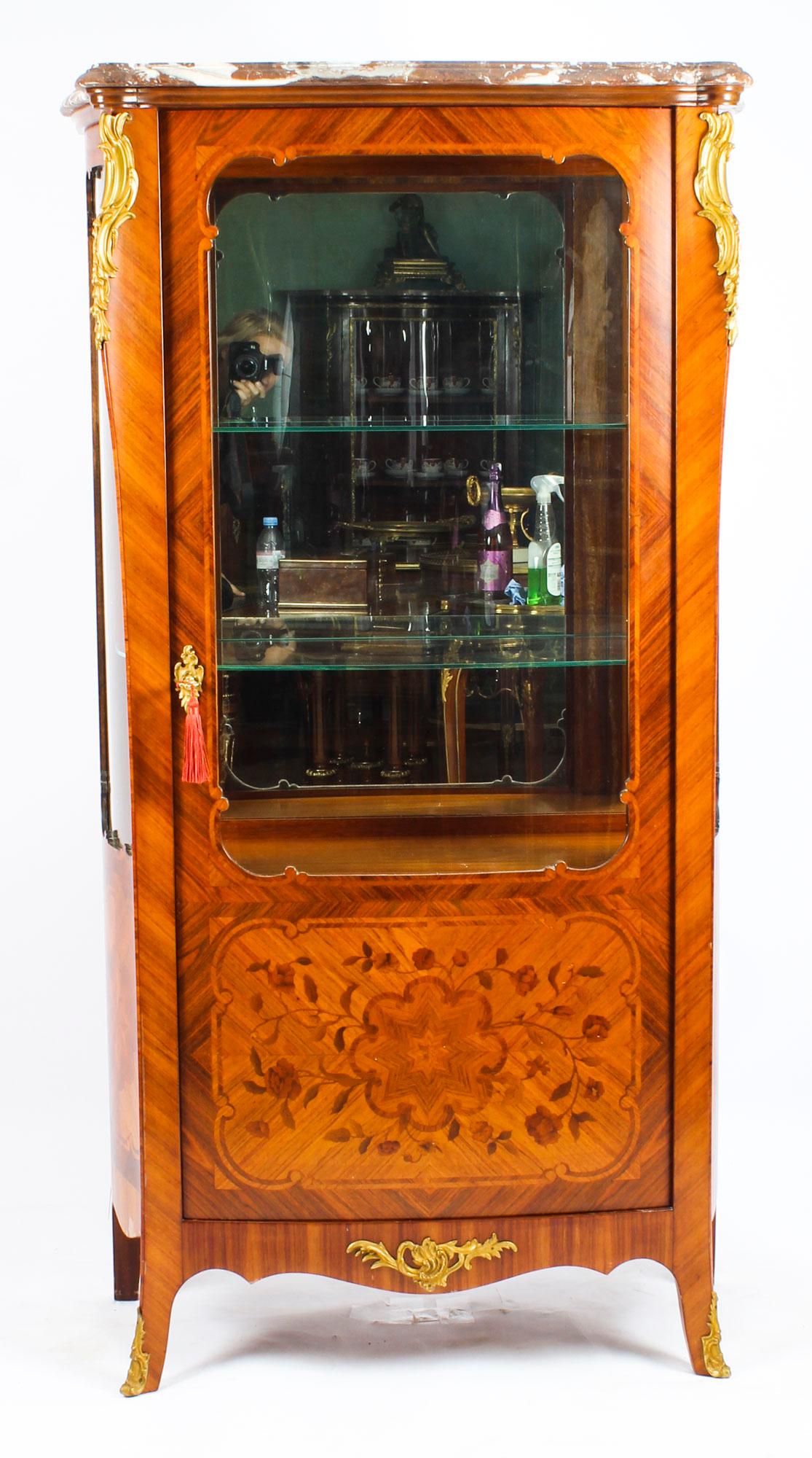 Antique French  Marquetry Ormolu Mounted Vitrine Cabinet, 19th Century 12