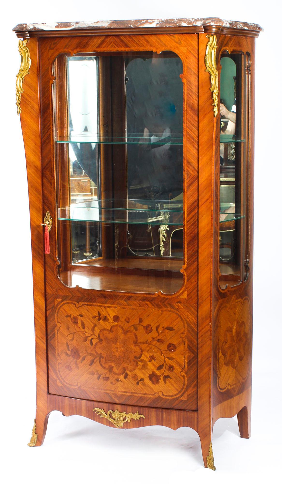 Antique French  Marquetry Ormolu Mounted Vitrine Cabinet, 19th Century 13