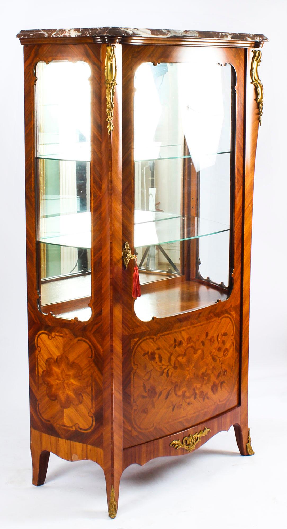 Antique French  Marquetry Ormolu Mounted Vitrine Cabinet, 19th Century 1