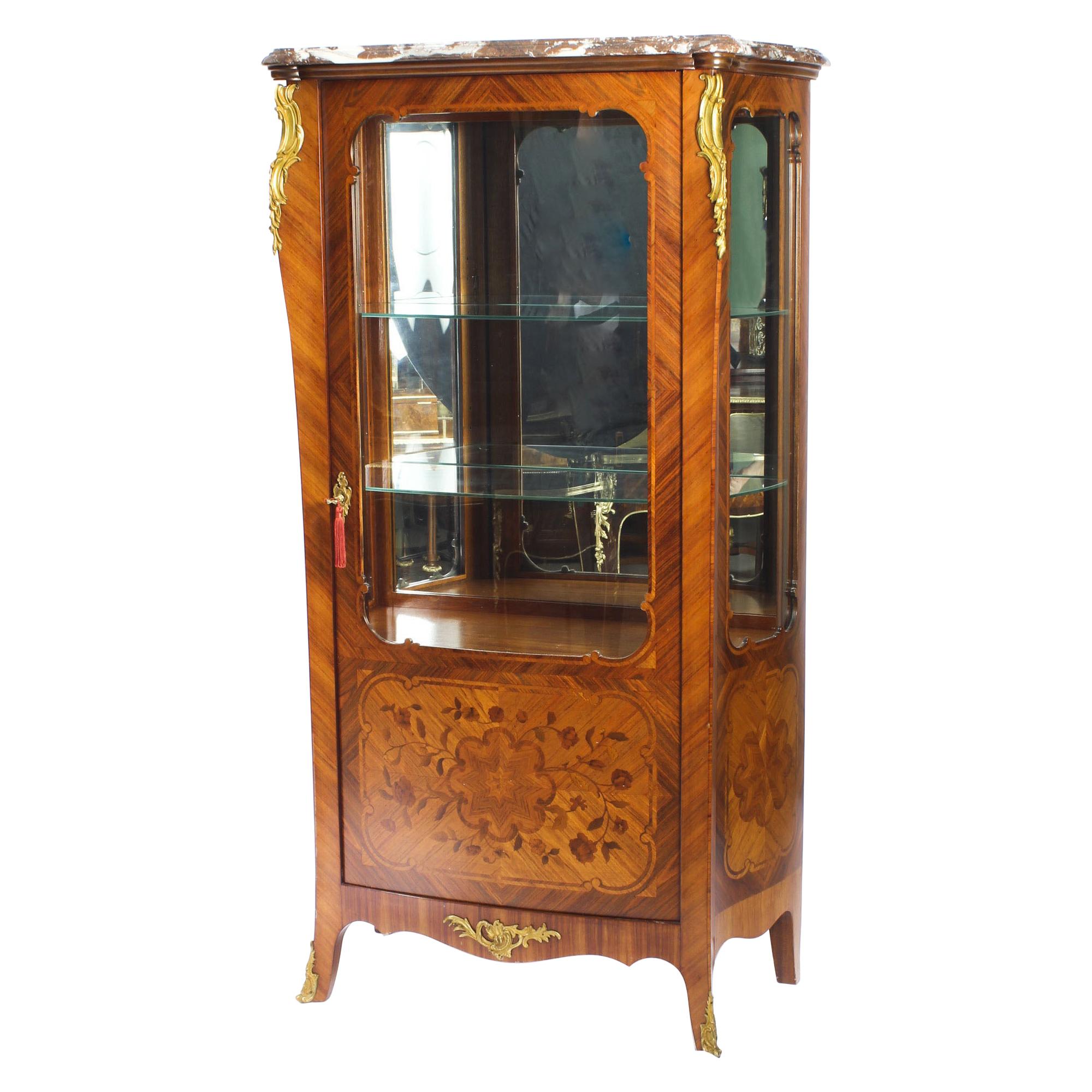 Antique French  Marquetry Ormolu Mounted Vitrine Cabinet, 19th Century