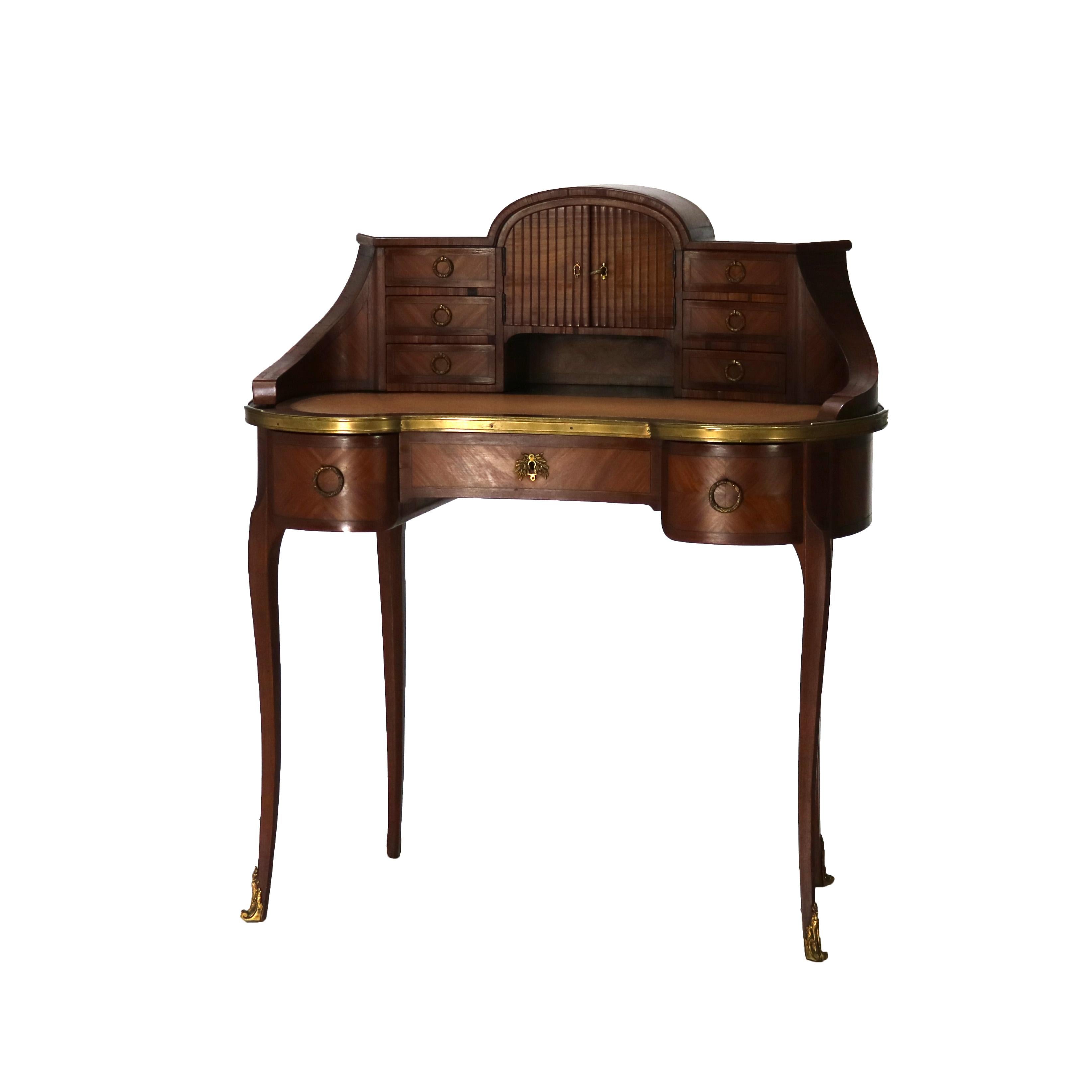 Antique French Kingwood & Ormolu Kidney Shaped Lady’s Desk with Tower C1900 In Good Condition In Big Flats, NY