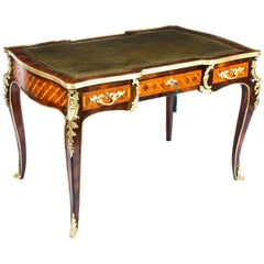 Antique French Kingwood Parquetry Ormolu Bureau Plat Desk, 19th Century