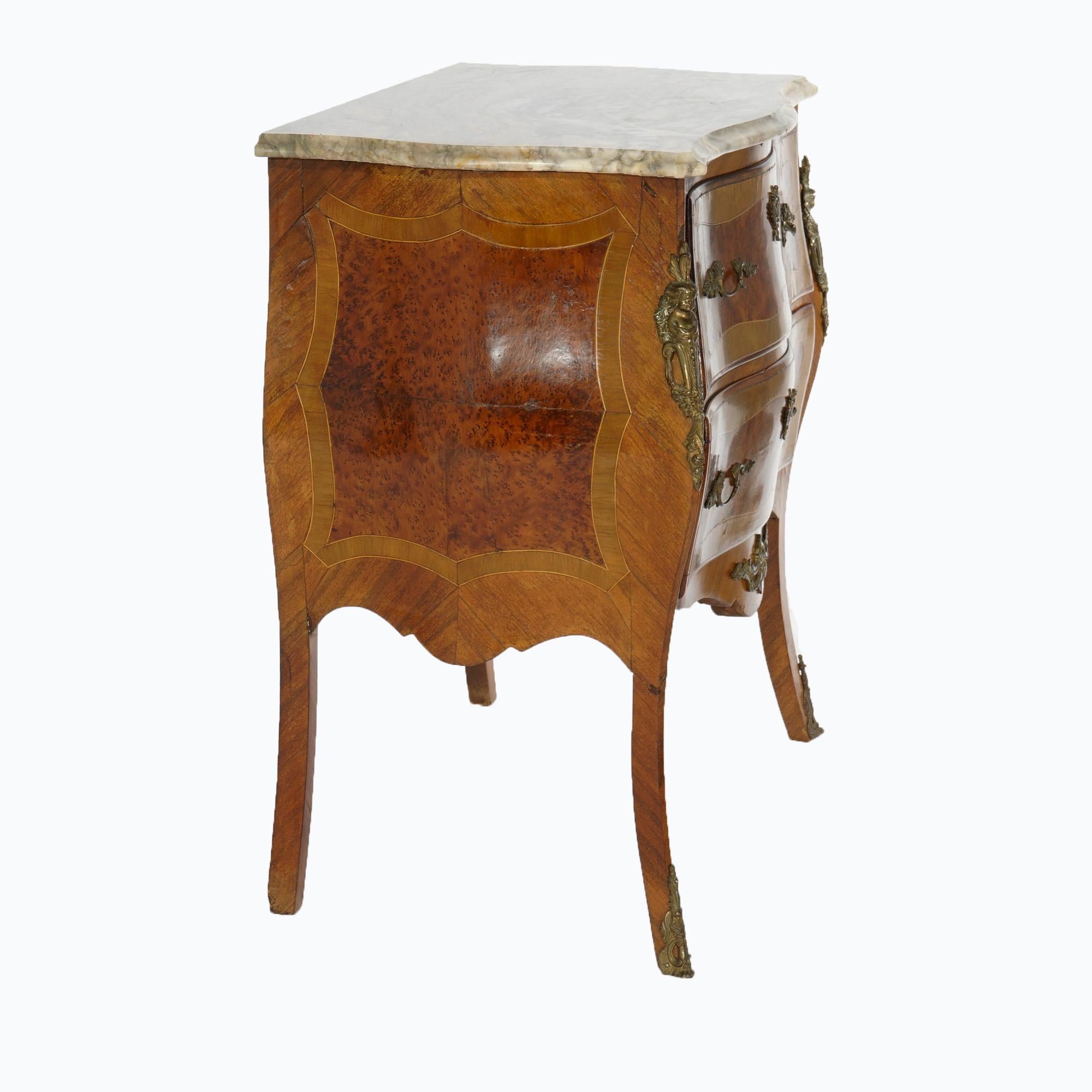 Antique French Kingwood & Rosewood Marble Top Commode with Ormolu, Circa 1910 In Good Condition For Sale In Big Flats, NY