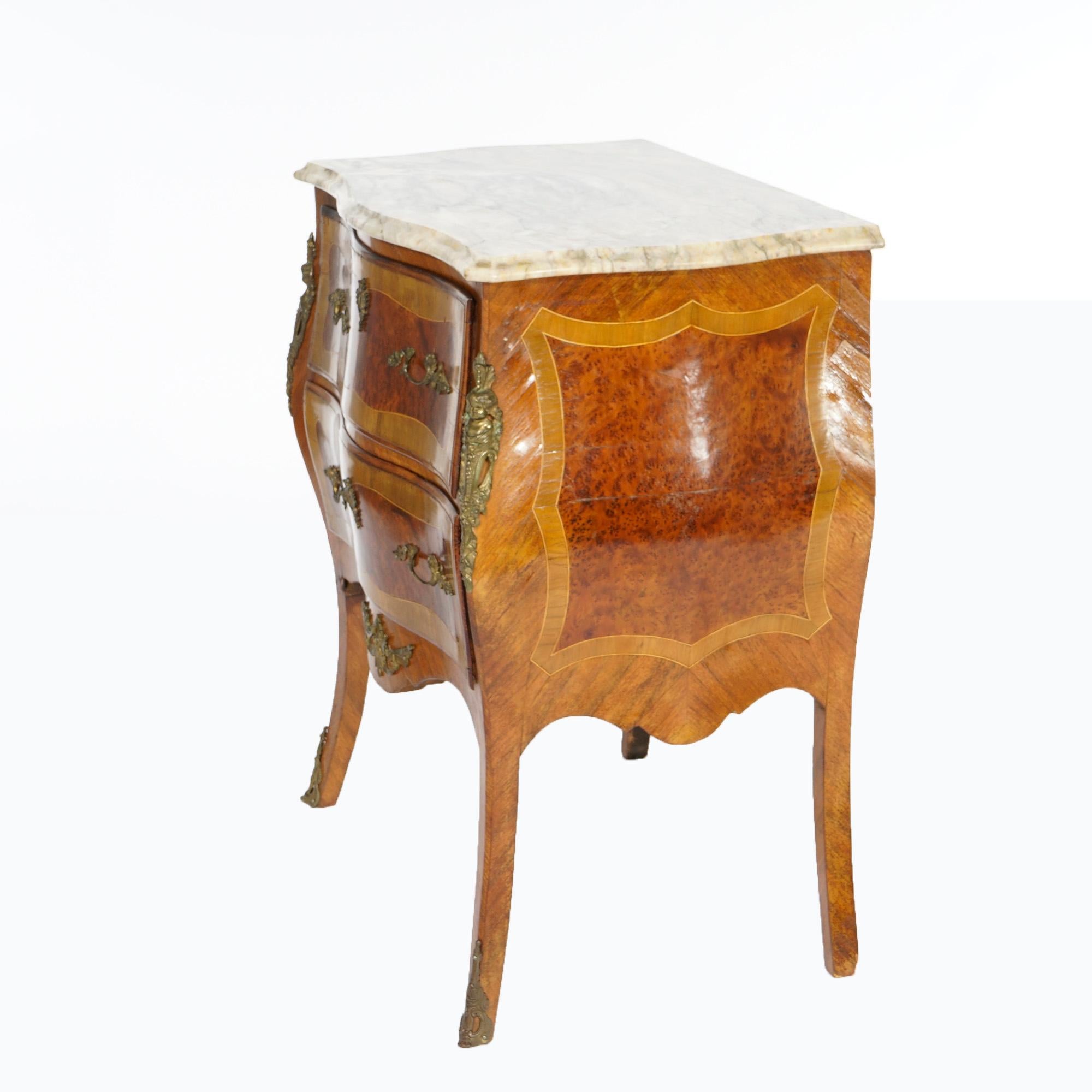 20th Century Antique French Kingwood & Rosewood Marble Top Commode with Ormolu, Circa 1910 For Sale
