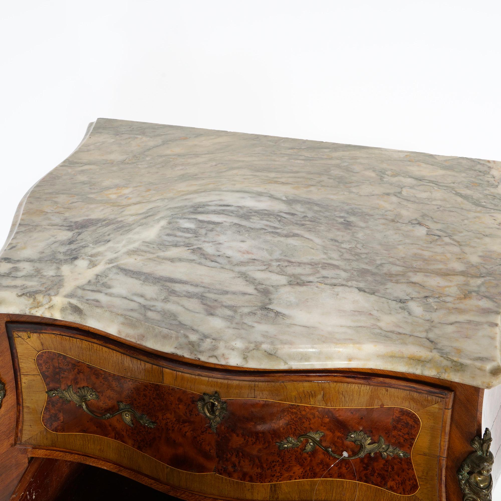 Antique French Kingwood & Rosewood Marble Top Commode with Ormolu, Circa 1910 For Sale 4