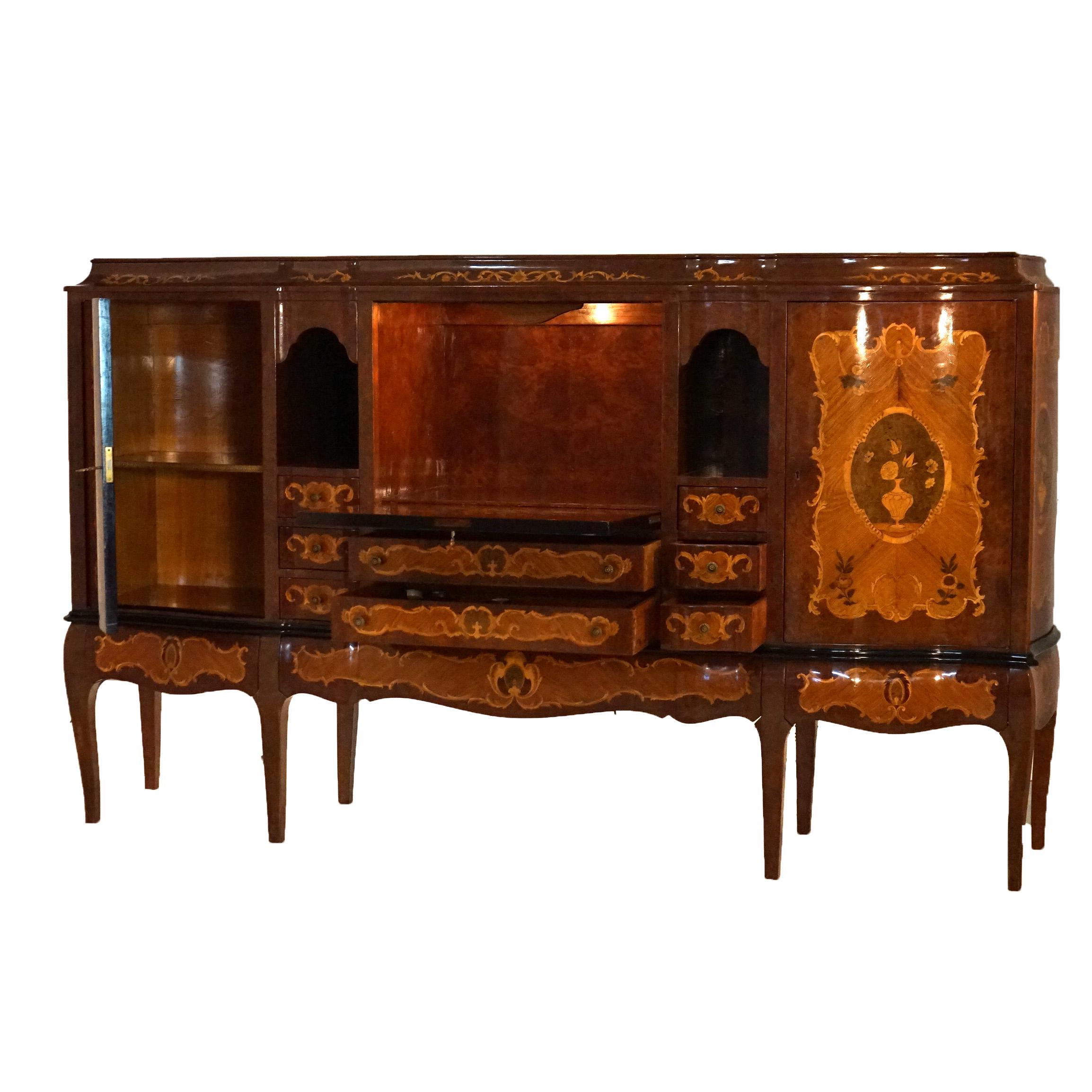 Inlay Antique French Kingwood Satinwood & Burlwood Marquetry Inlaid Sideboard C1930 For Sale