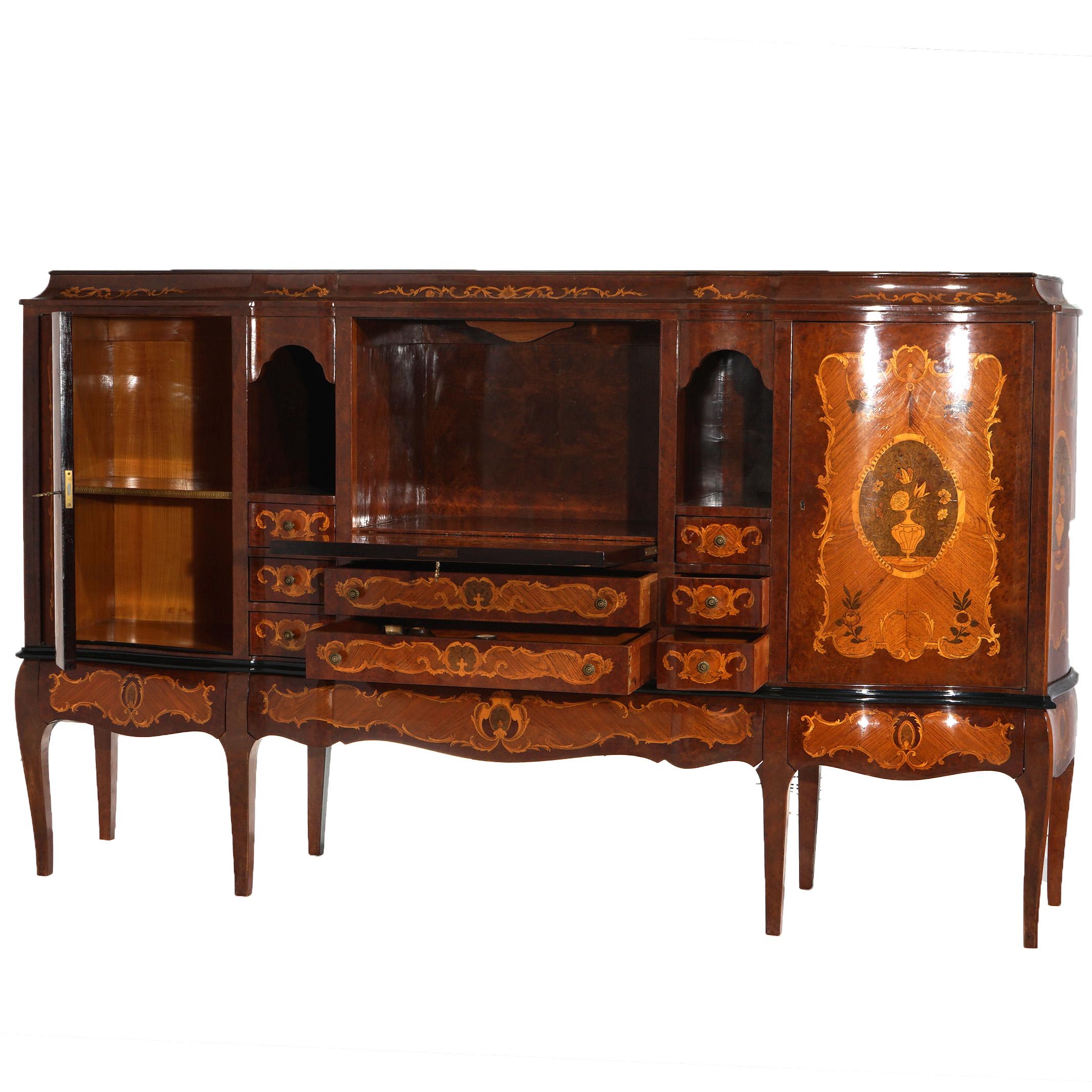 20th Century Antique French Kingwood Satinwood & Burlwood Marquetry Inlaid Sideboard C1930 For Sale