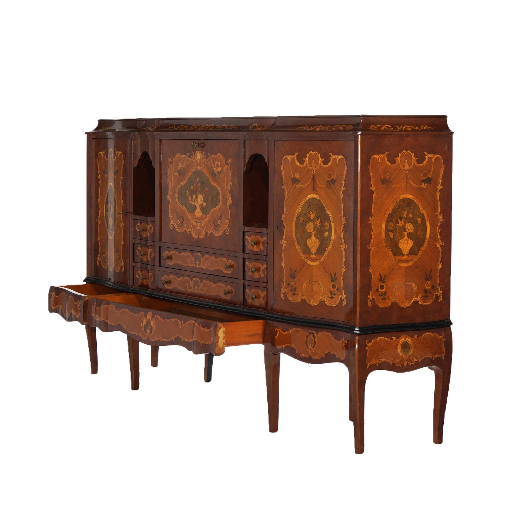Antique French Kingwood Satinwood & Burlwood Marquetry Inlaid Sideboard C1930 For Sale 1
