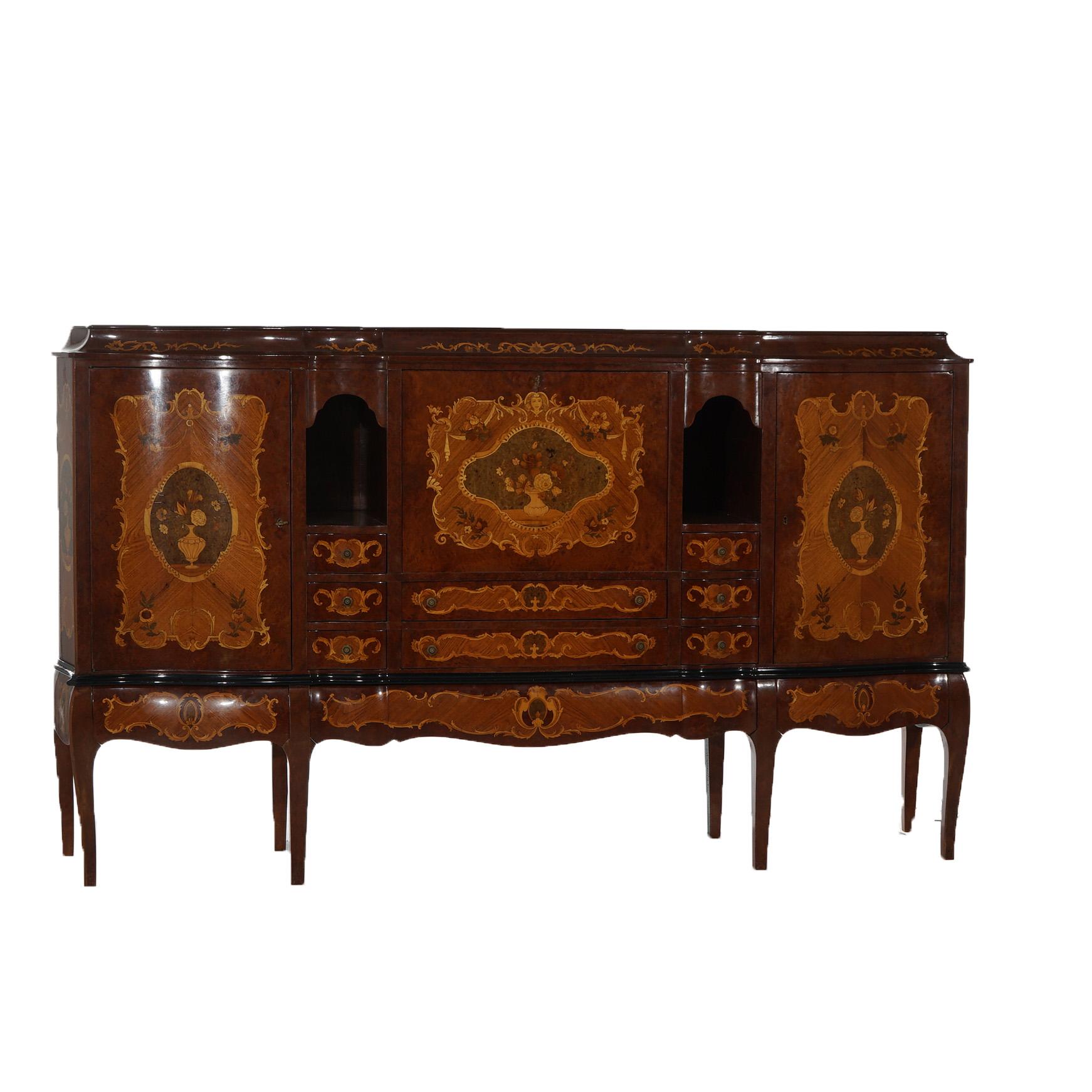 Antique French Kingwood Satinwood & Burlwood Marquetry Inlaid Sideboard C1930 For Sale 2