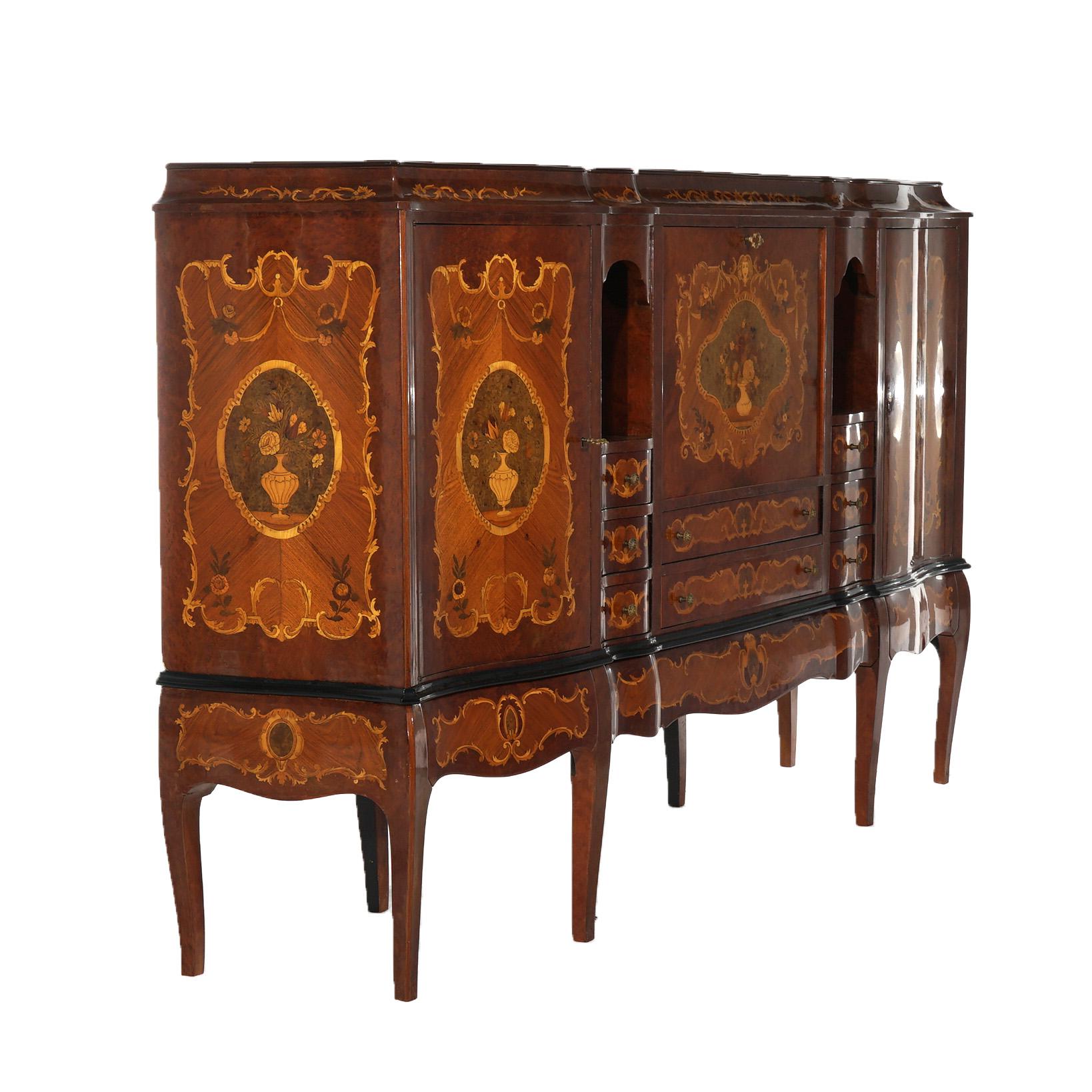 Antique French Kingwood Satinwood & Burlwood Marquetry Inlaid Sideboard C1930 For Sale 3