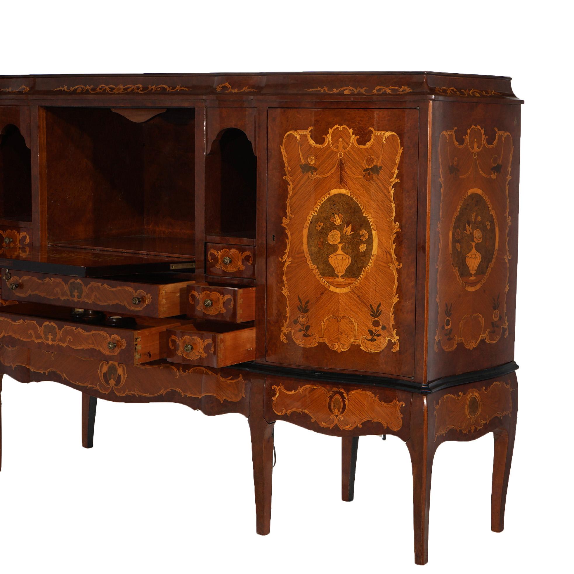 Antique French Kingwood Satinwood & Burlwood Marquetry Inlaid Sideboard C1930 For Sale 4