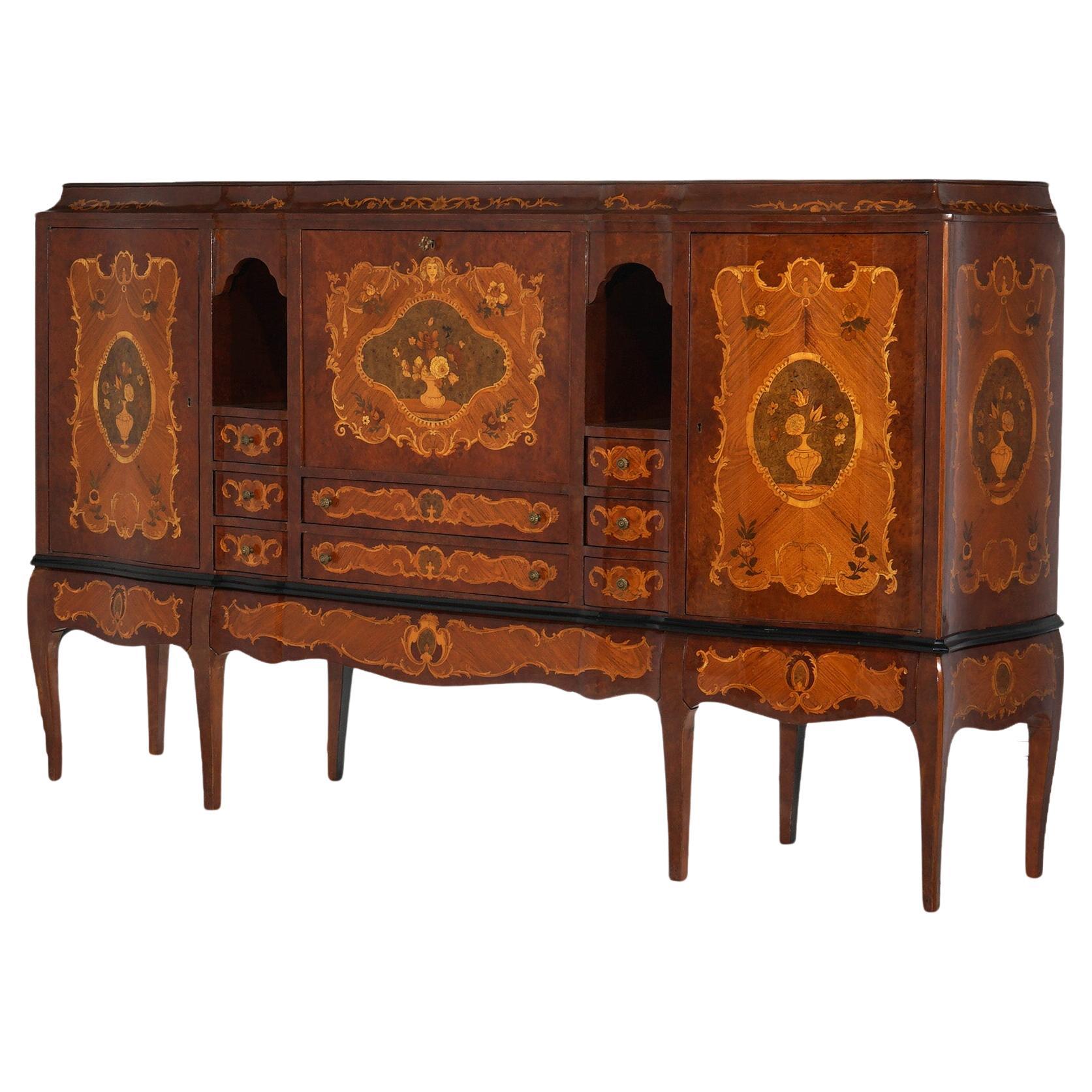 Antique French Kingwood Satinwood & Burlwood Marquetry Inlaid Sideboard C1930 For Sale