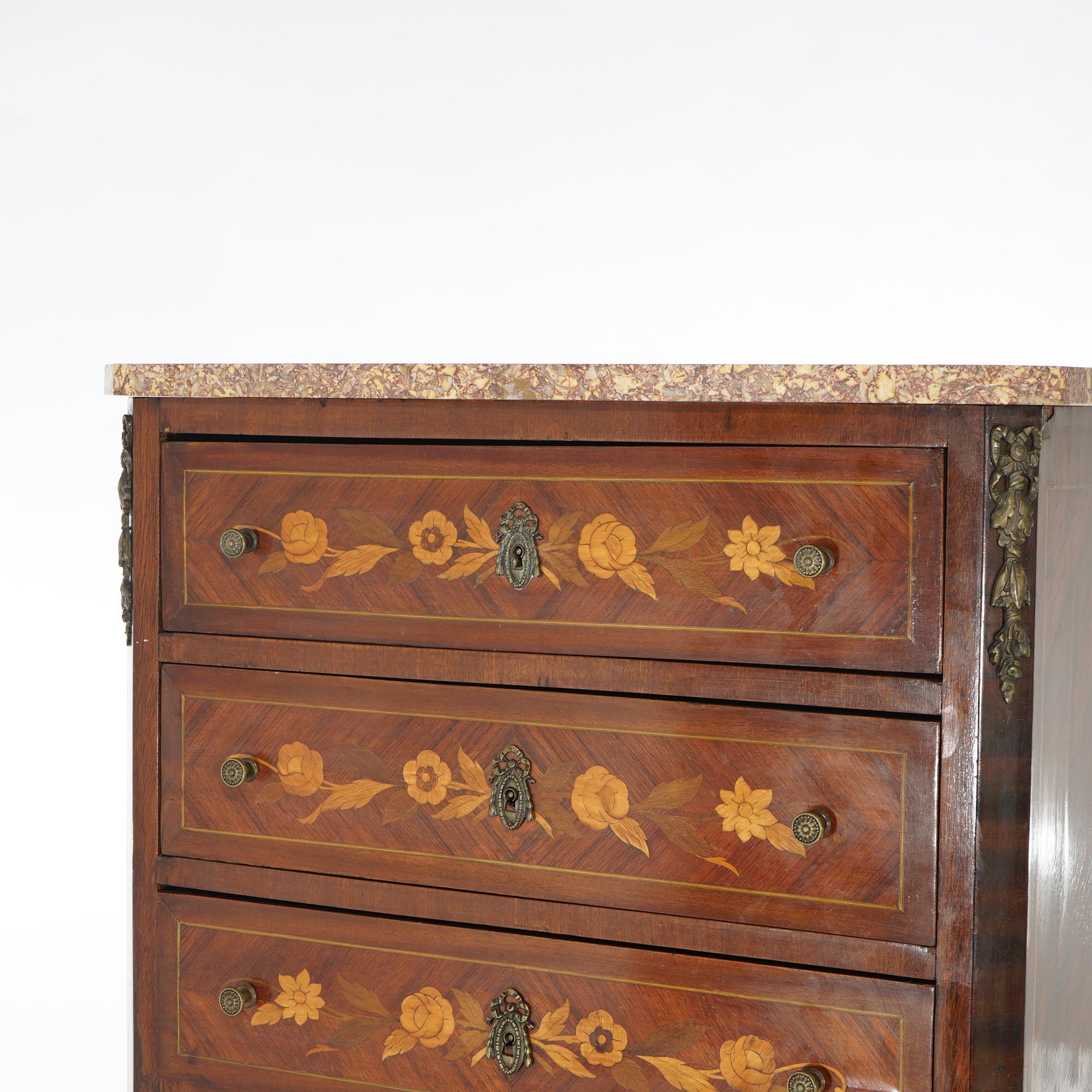 Antique French Kingwood, Satinwood, Marble & Ormolu Lingerie Chest 19thC In Good Condition For Sale In Big Flats, NY