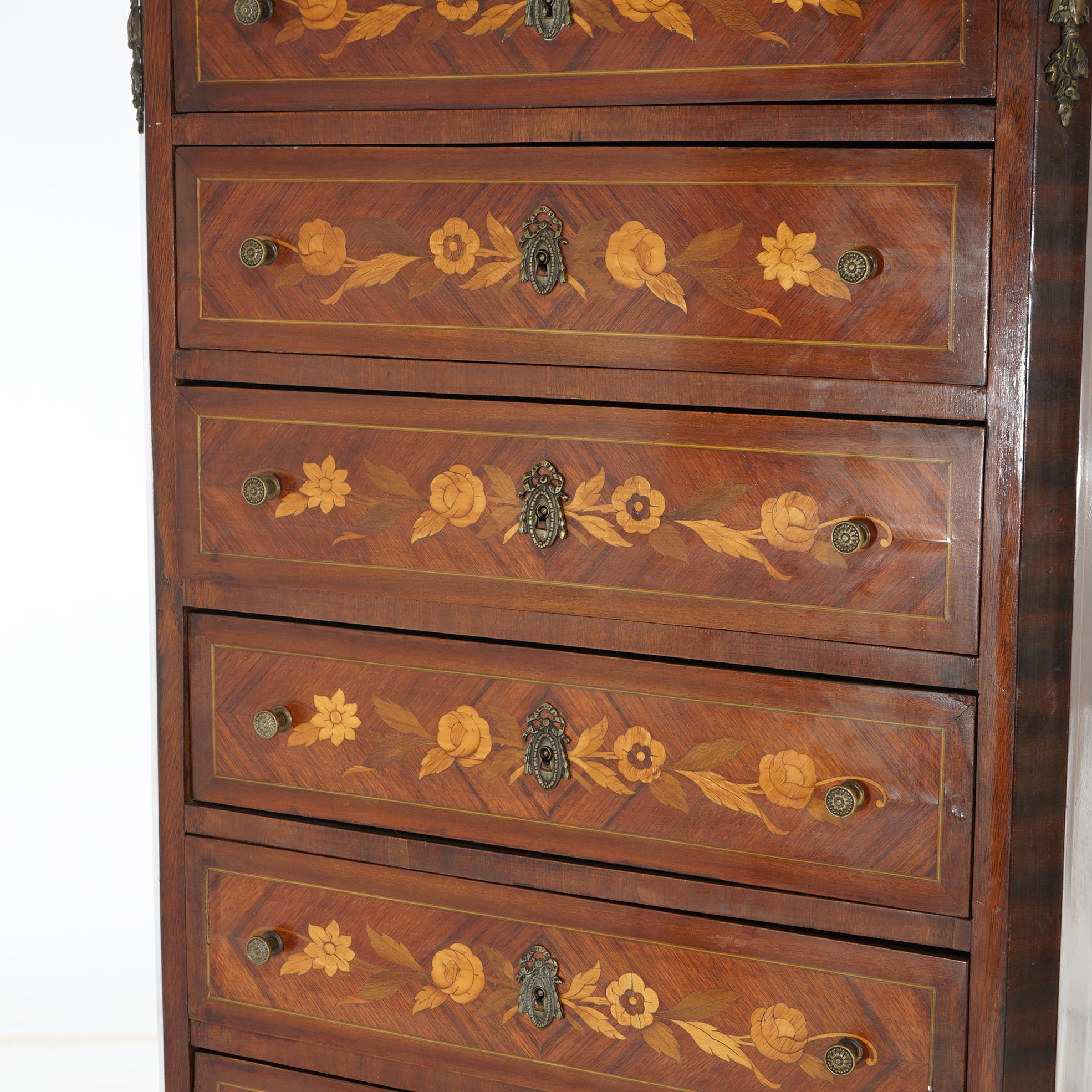 19th Century Antique French Kingwood, Satinwood, Marble & Ormolu Lingerie Chest 19thC For Sale