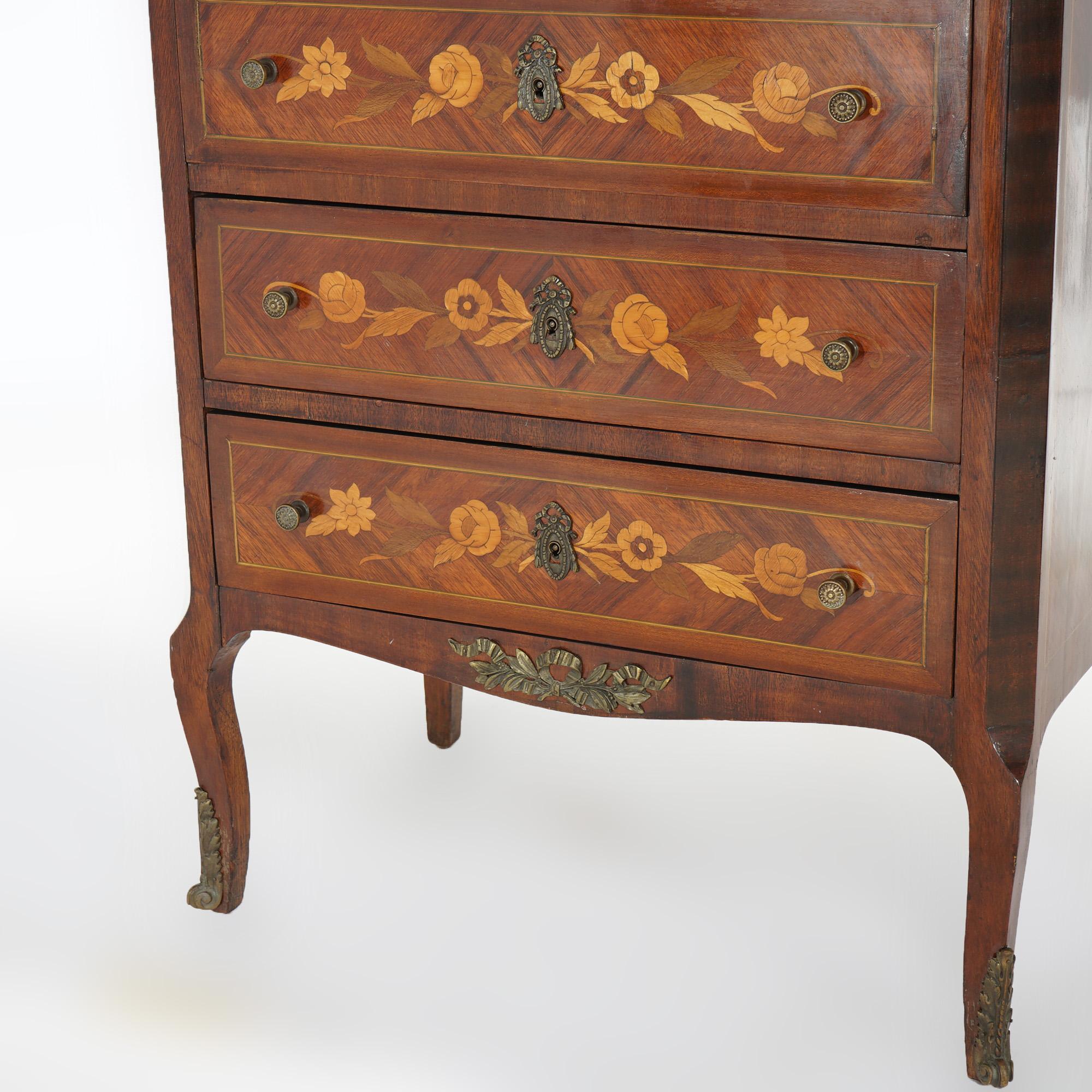Antique French Kingwood, Satinwood, Marble & Ormolu Lingerie Chest 19thC For Sale 1