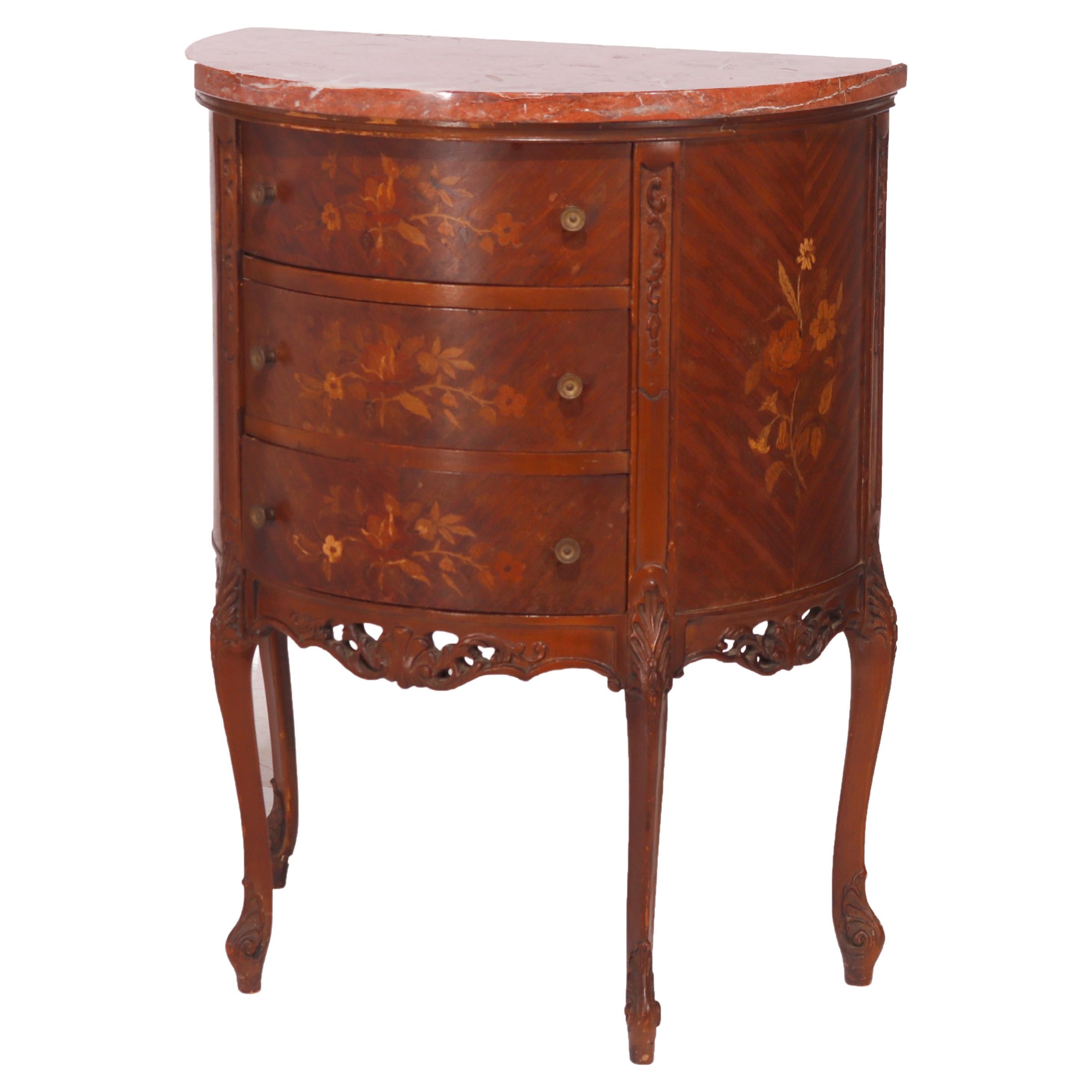 Antique Bureau, French, Marble Top, Kingwood, Marquetry Desk, circa 1900 For Sale at 1stDibs