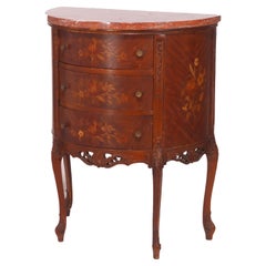 Antique French Kingwood & Satinwood Marquetry Marble Top Commode, circa 1900