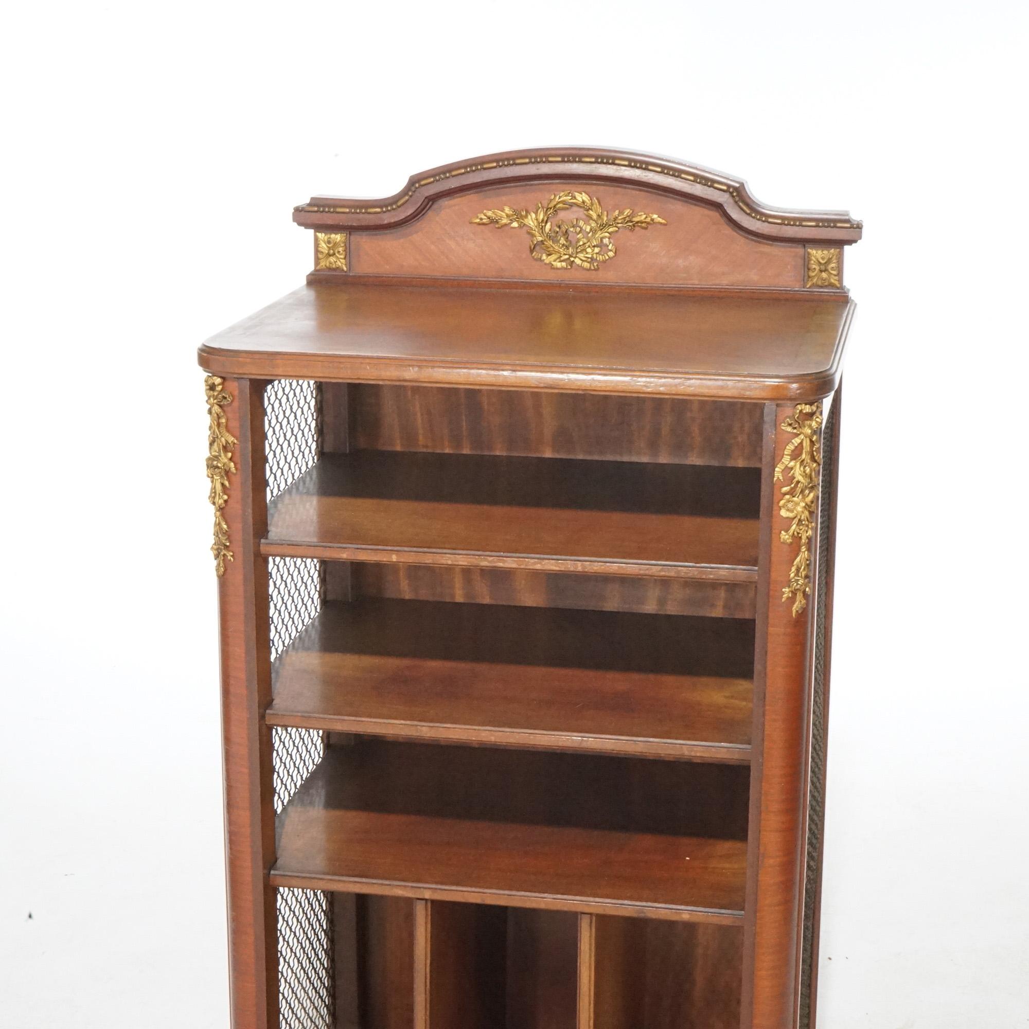 Antique French Kingwood & Satinwood Music Cabinet with Ormolu Mounts circa 1920 In Good Condition For Sale In Big Flats, NY