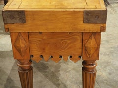 Antique French Kitchen Butcher Block Table with Drawer, Circa 1880