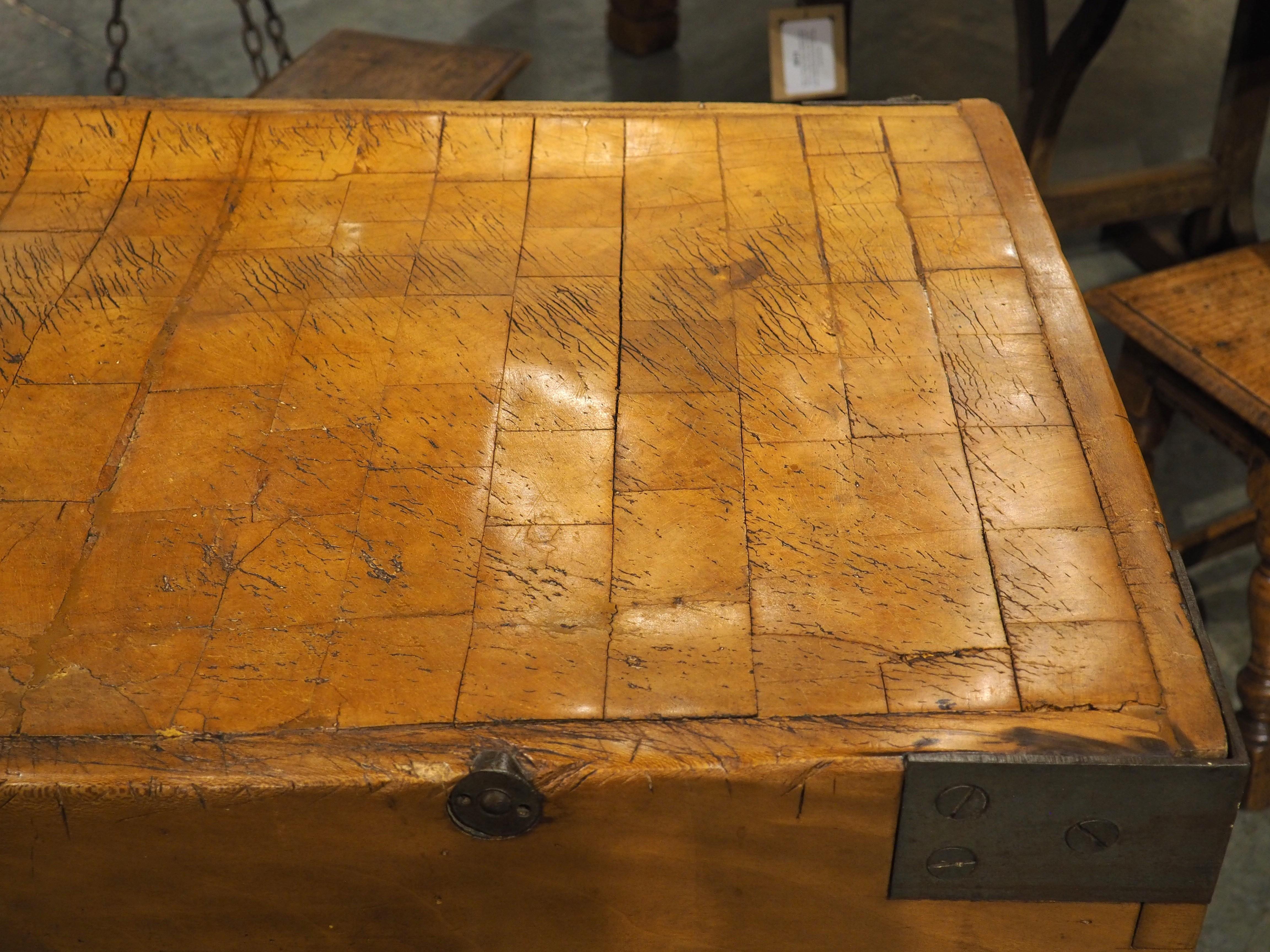 XIXe siècle Antique French Kitchen Butcher Block Table with Drawer, Circa 1880 en vente