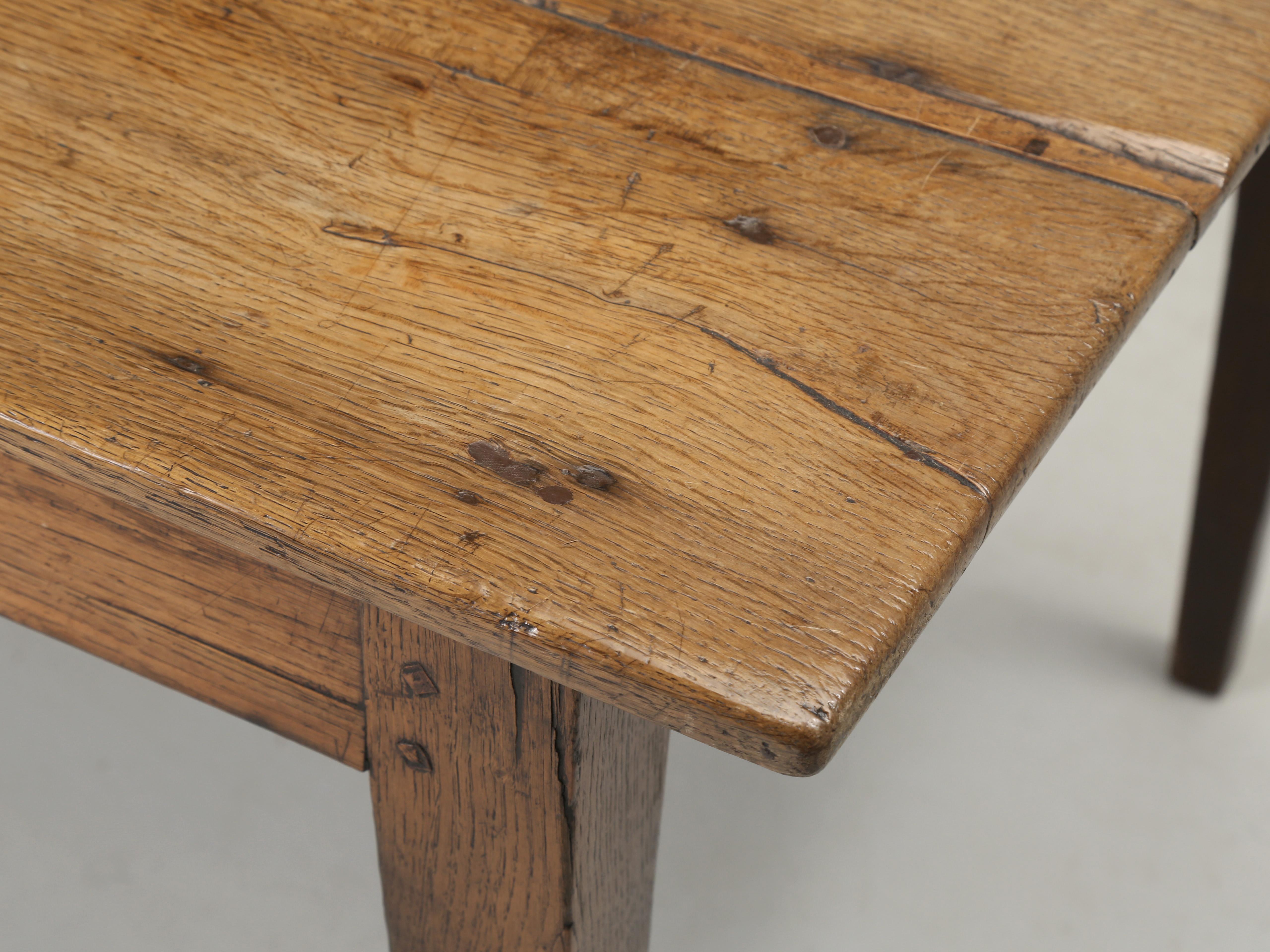 Late 19th Century Antique French Kitchen Table or Desk with Drawer Tapered Leg Oak All Original