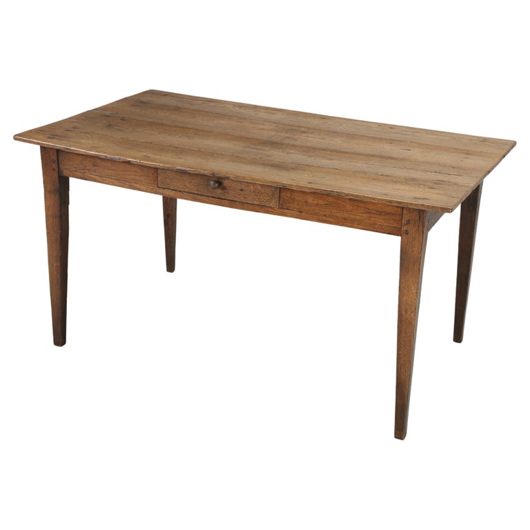 Antique French Kitchen Table or Desk with Drawer Tapered Leg Oak All Original For Sale at 1stDibs