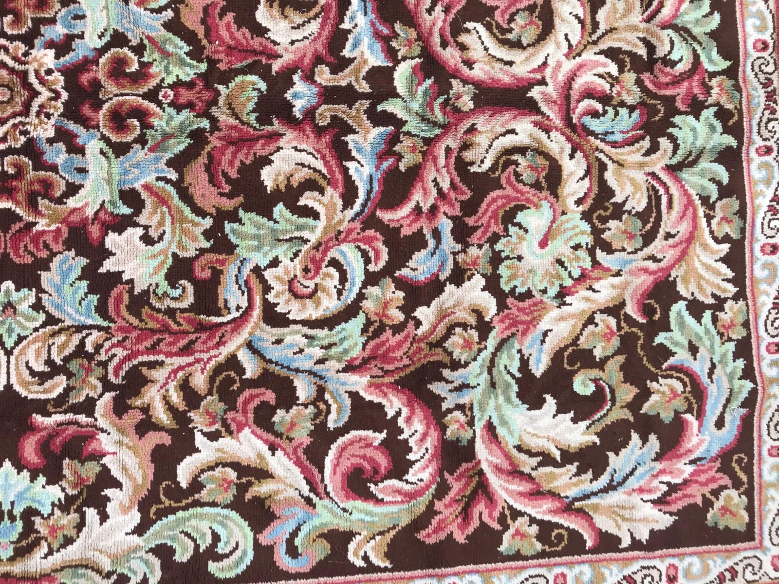 Hand-Knotted Bobyrug’s Antique French Knotted Aubusson Rug For Sale