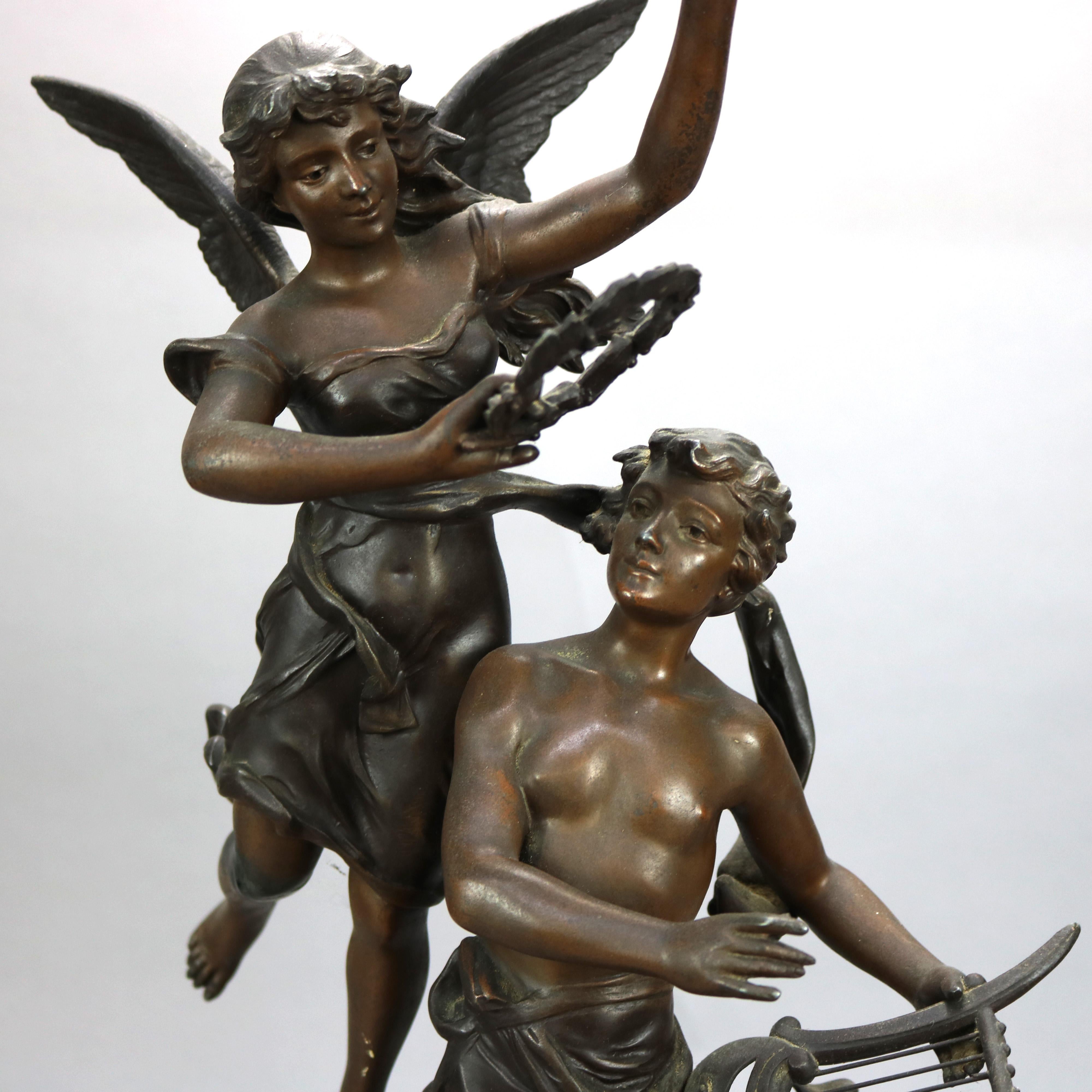 Antique French Kossowski Bronzed Metal Sculpture “Couronnement des Arts”, c1890 In Good Condition In Big Flats, NY