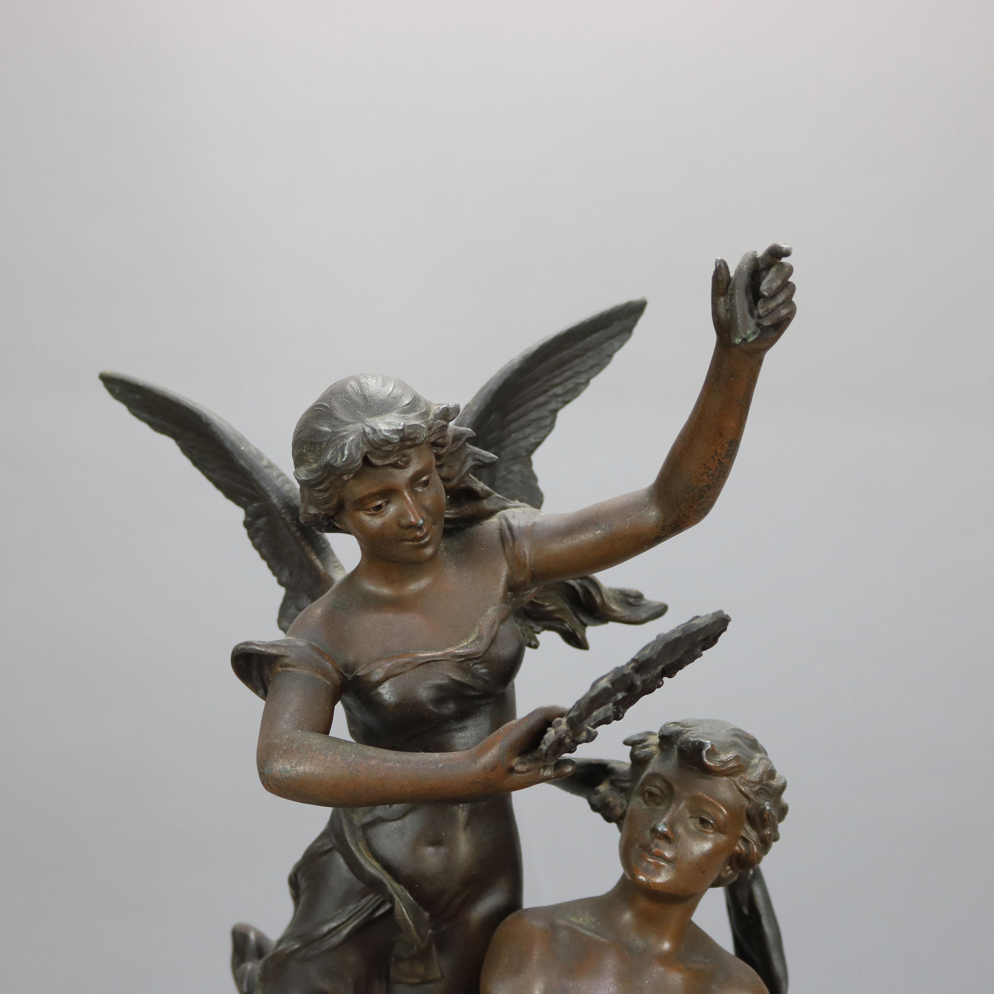 19th Century Antique French Kossowski Bronzed Metal Sculpture “Couronnement des Arts”, c1890