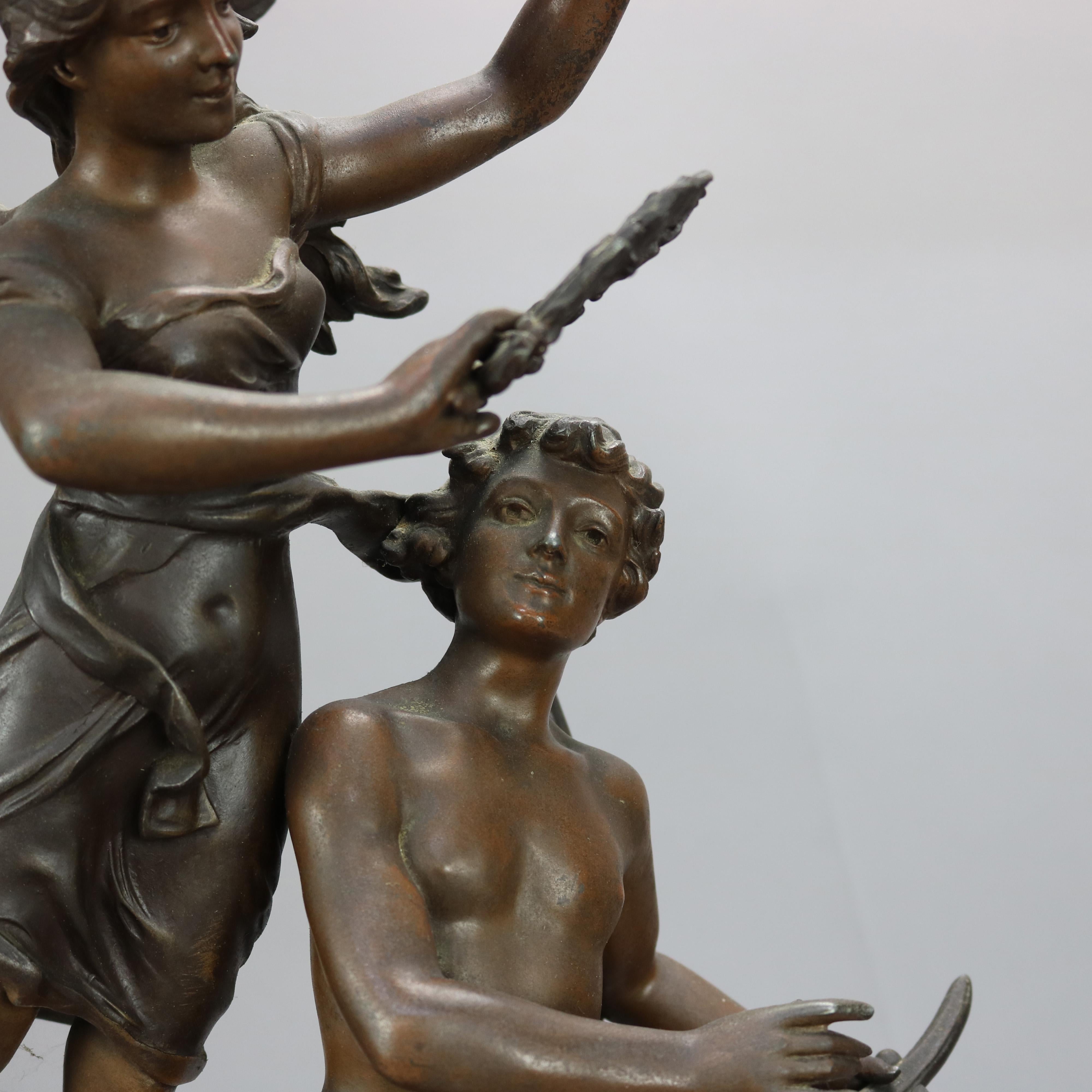 Antique French Kossowski Bronzed Metal Sculpture “Couronnement des Arts”, c1890 1