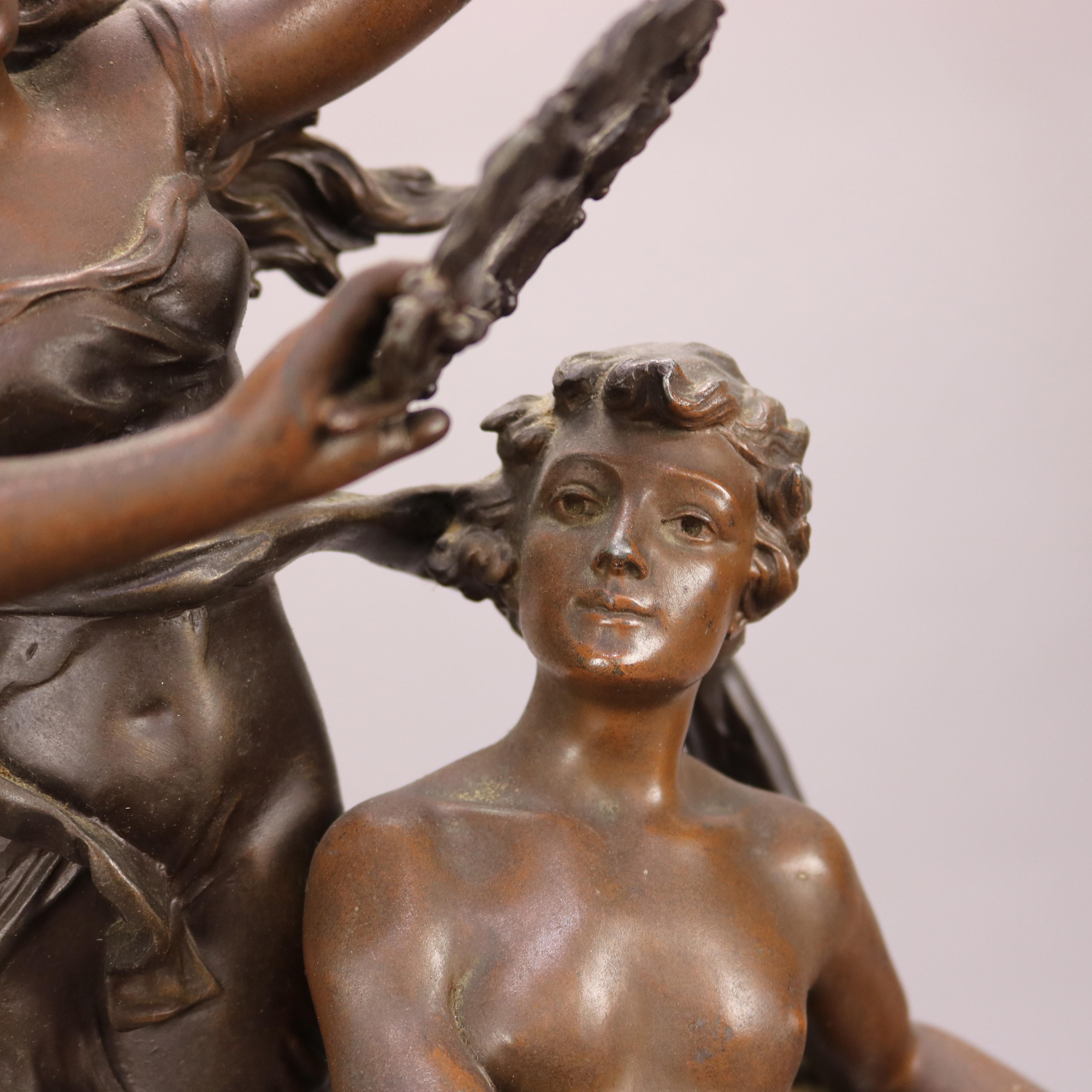 Antique French Kossowski Bronzed Metal Sculpture “Couronnement des Arts”, c1890 2