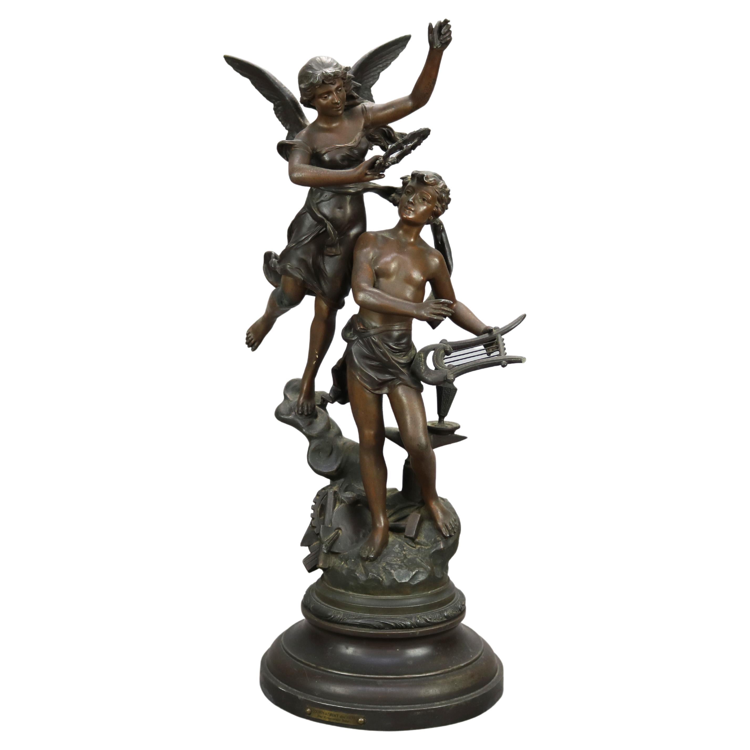 Antique French Kossowski Bronzed Metal Sculpture “Couronnement des Arts”, c1890