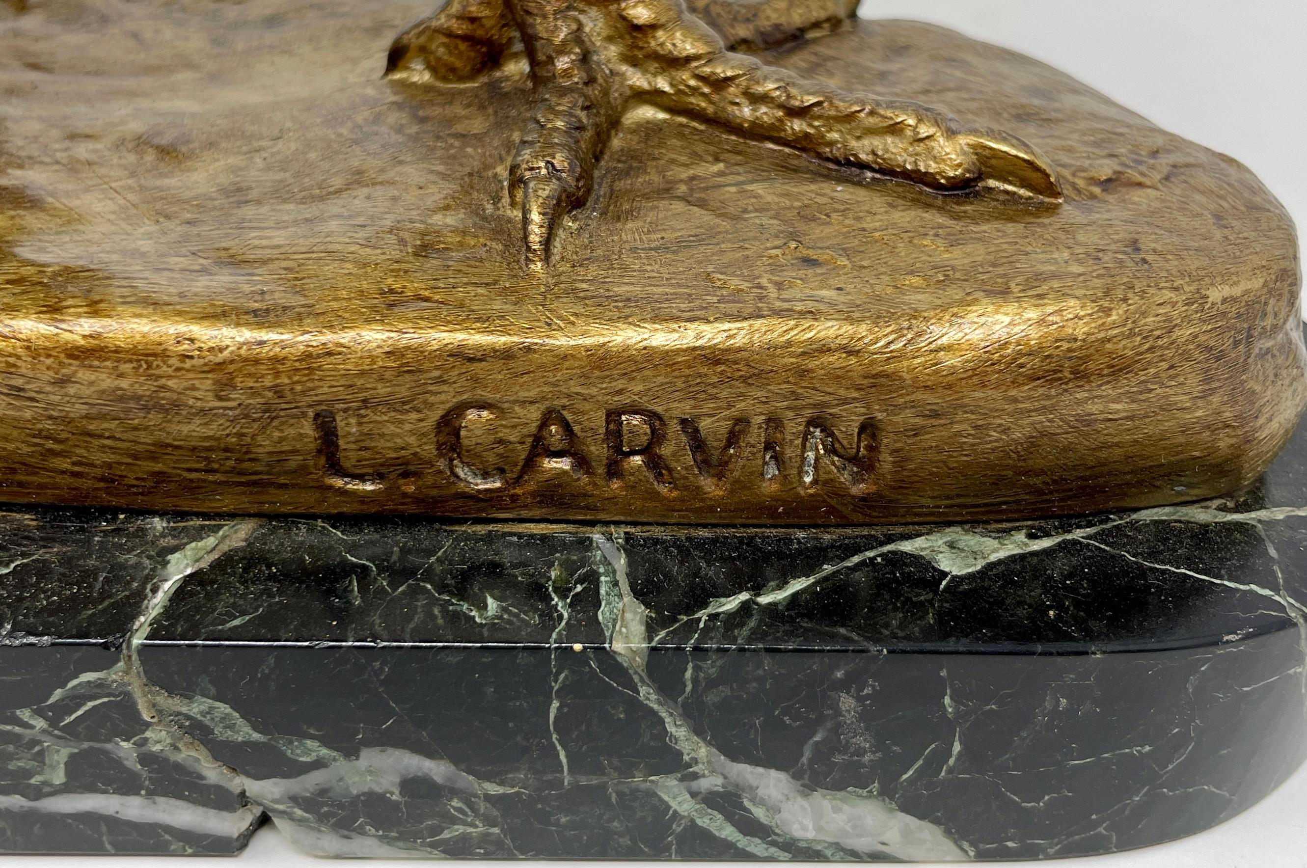 Ancienne sculpture française de faisan en bronze doré « L. Carvin » sur marbre, vers 1890 Bon état à New Orleans, LA