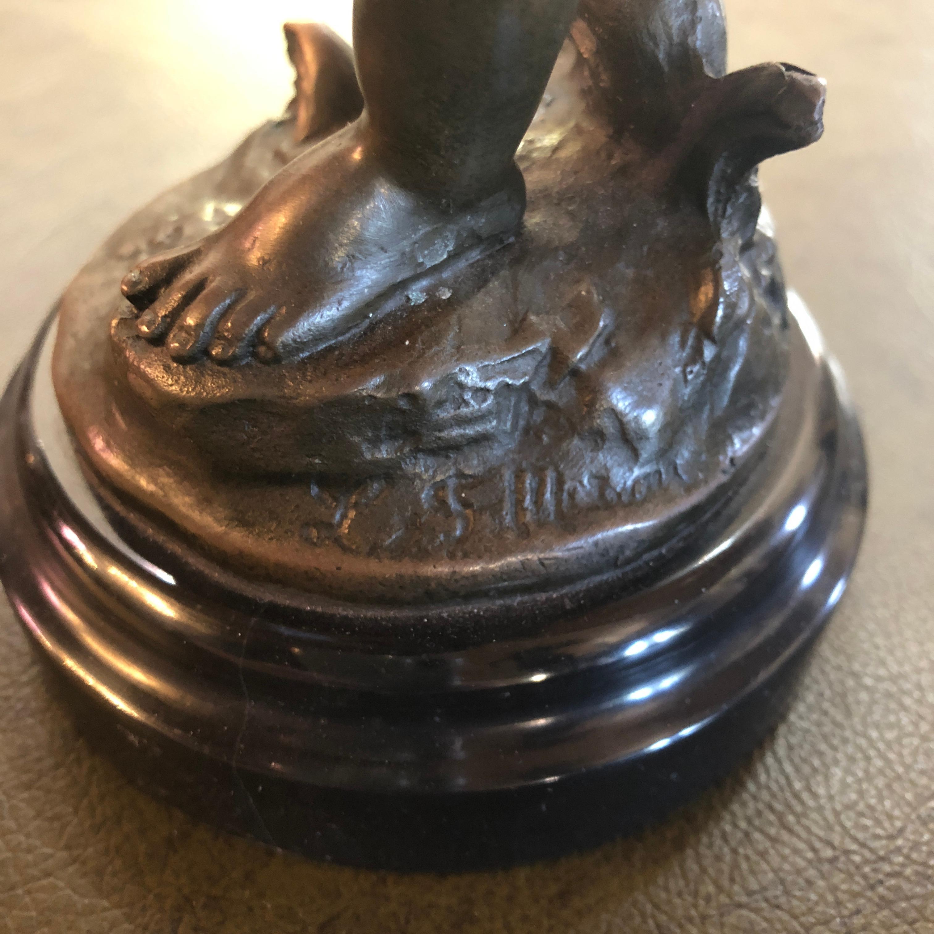 Renaissance Revival Antique French L & F Moreau Bronze Cupid on Marble Base