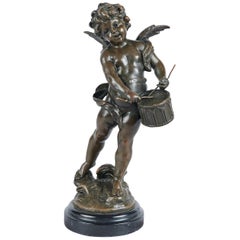 Antique French L & F Moreau Bronze Cupid on Marble Base