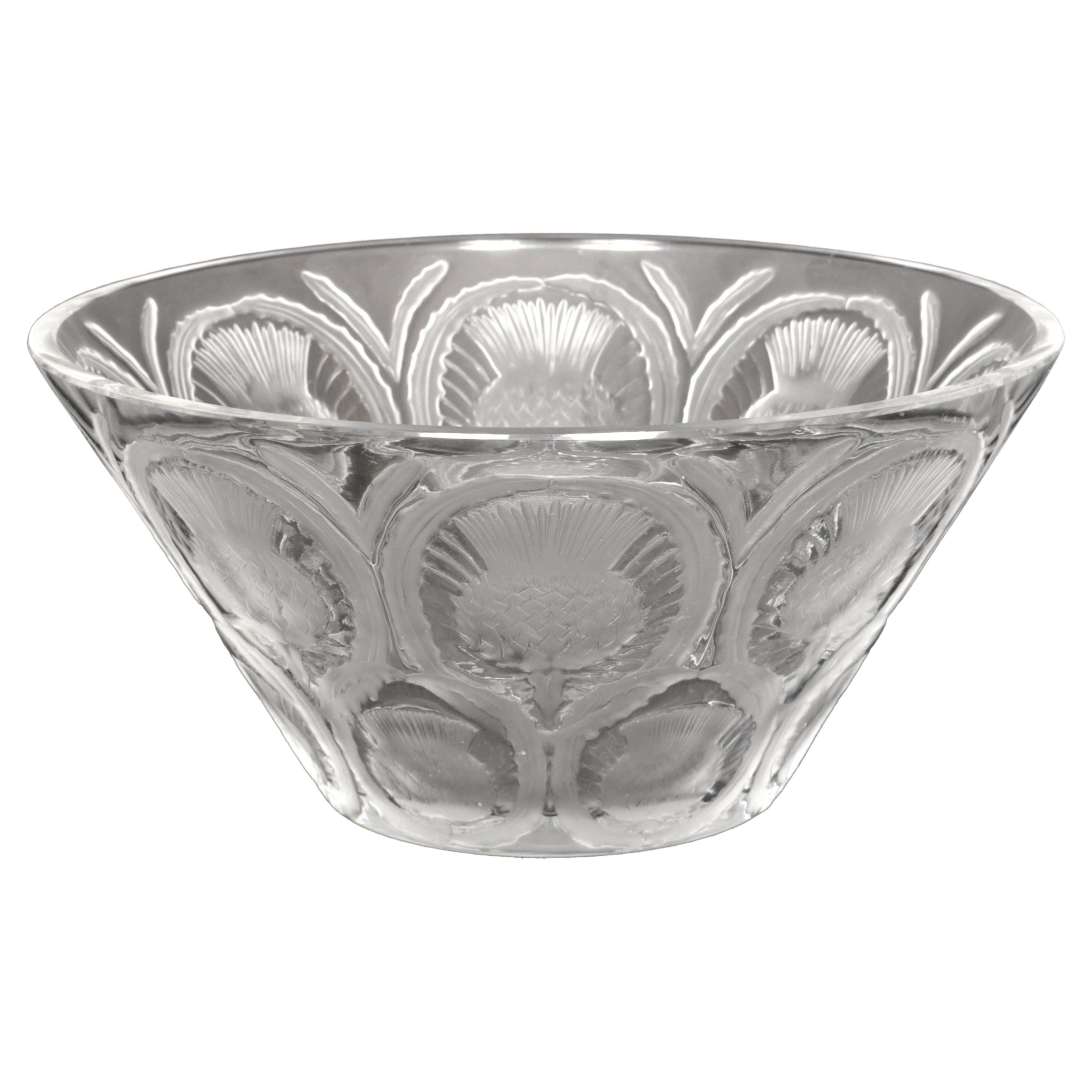 Antique French Lalique Crystal Glass Center Bowl "Chardons" Thistle Pattern 1930