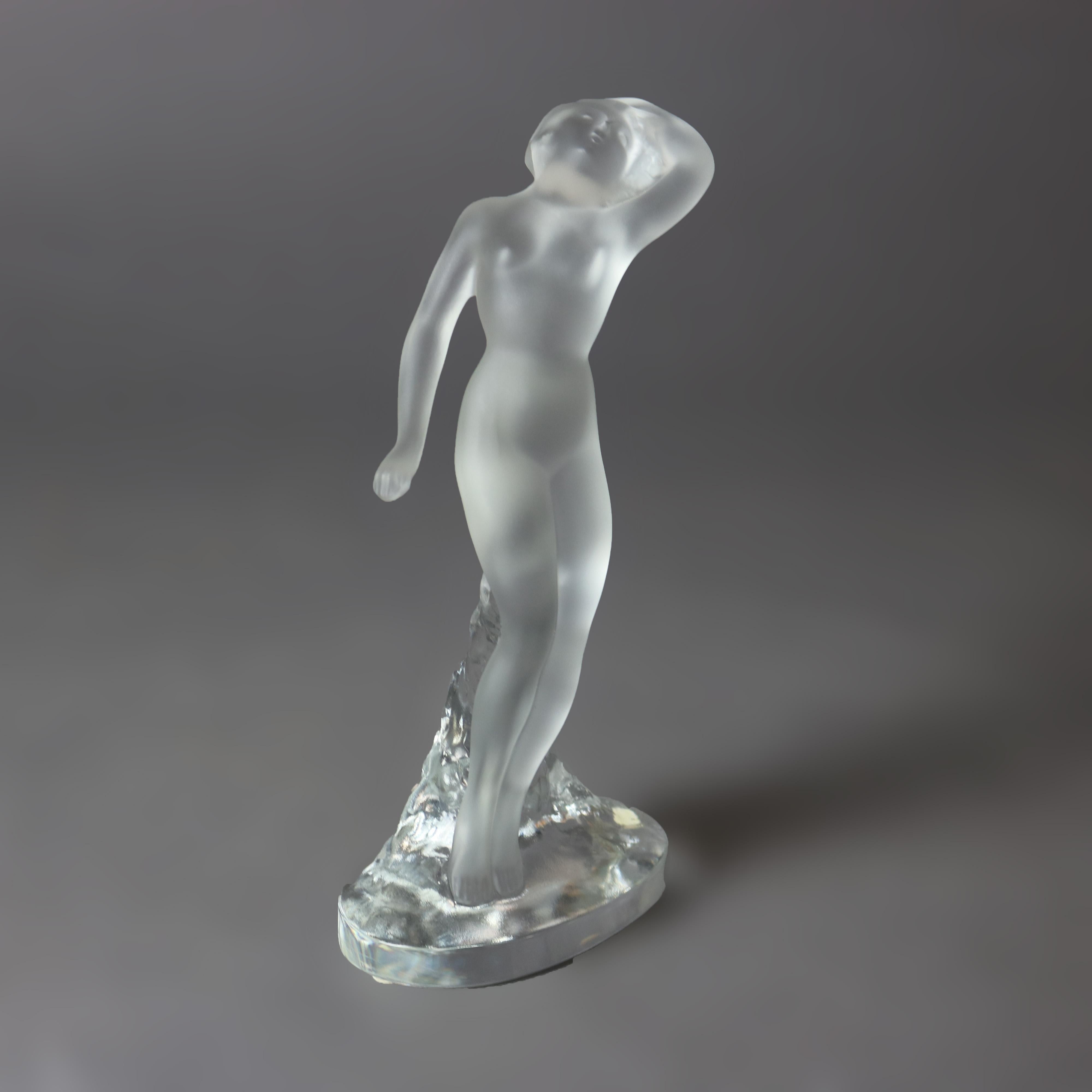A French Lalique figural vase offers frosted art glass construction in flared form with female nudes in relief, maker signed as photographed, c1920

Measures - 9.5