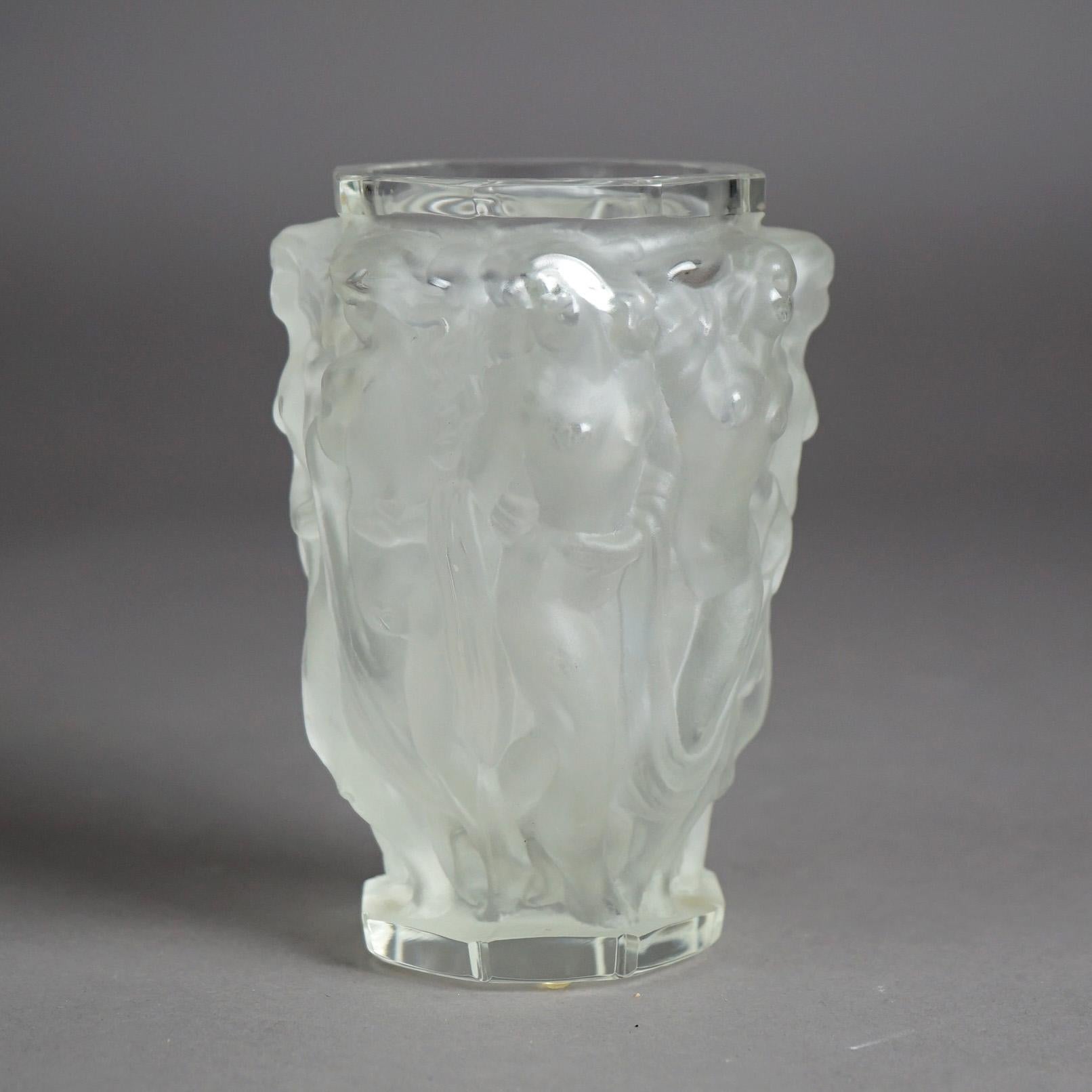 Antique Art Nouveau French Vase in the Manner of Lalique with Molded Nude Female Figures Signed FH C1920

Measures - 5.75