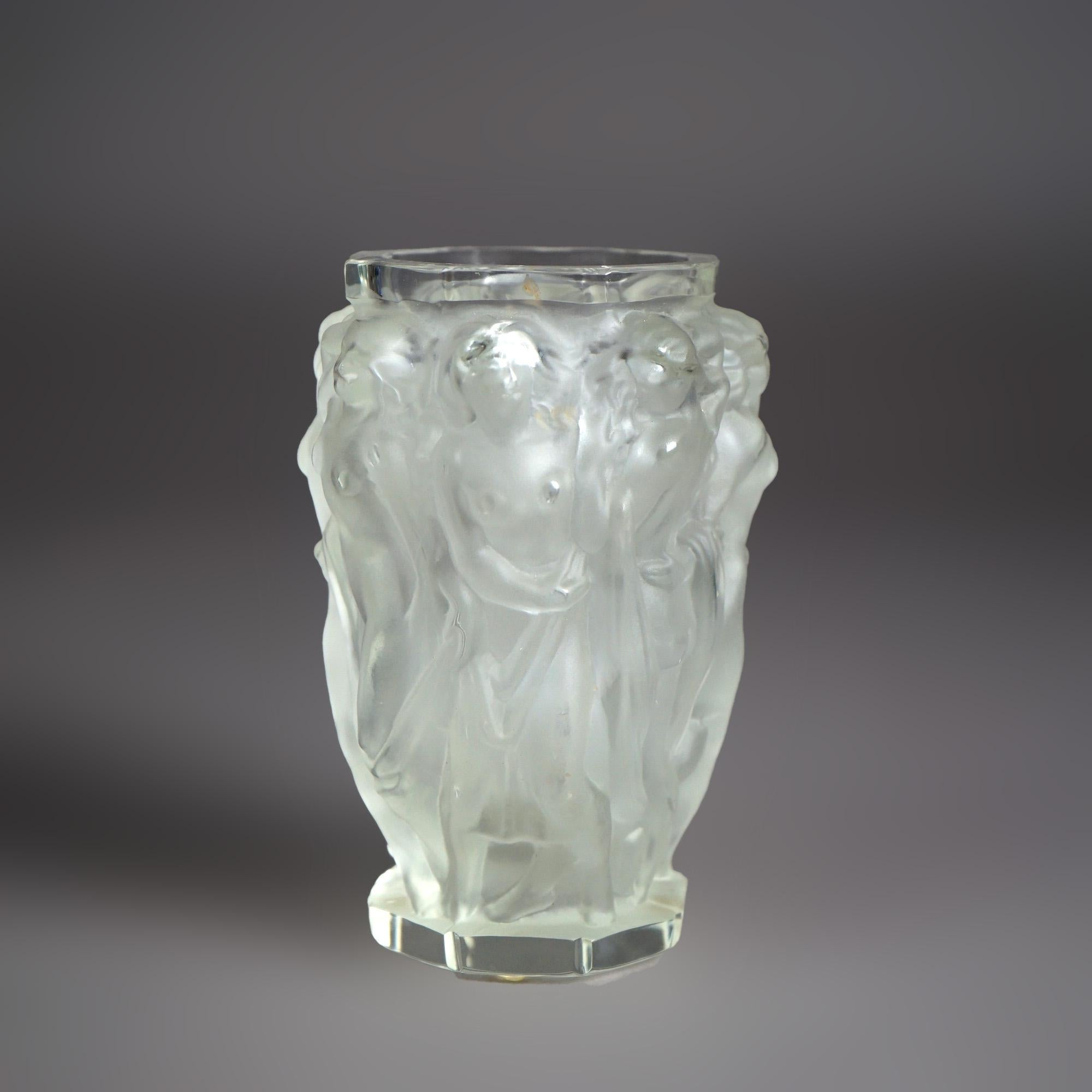 Art Nouveau Antique French Lalique School Molded Nude Figural Art Deco Glass Vase c1920
