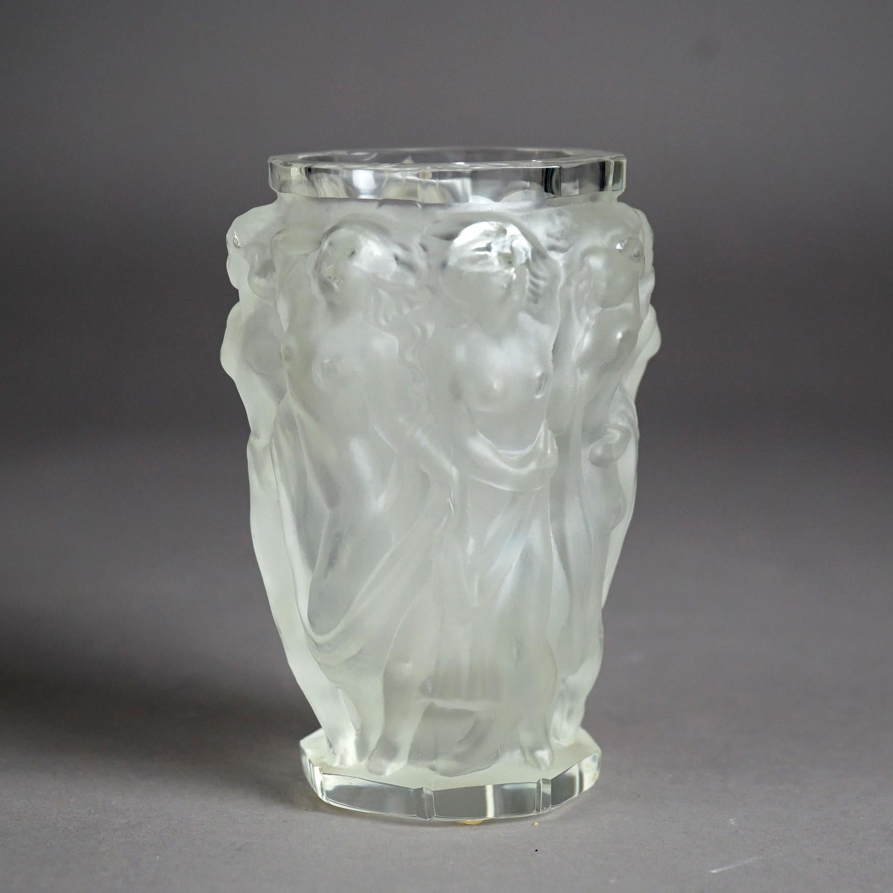 20th Century Antique French Lalique School Molded Nude Figural Art Deco Glass Vase c1920