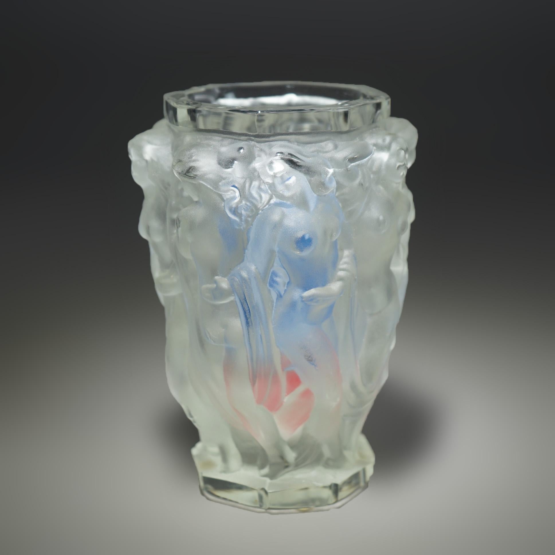 Antique French Lalique School Molded Nude Figural Art Deco Glass Vase c1920 2