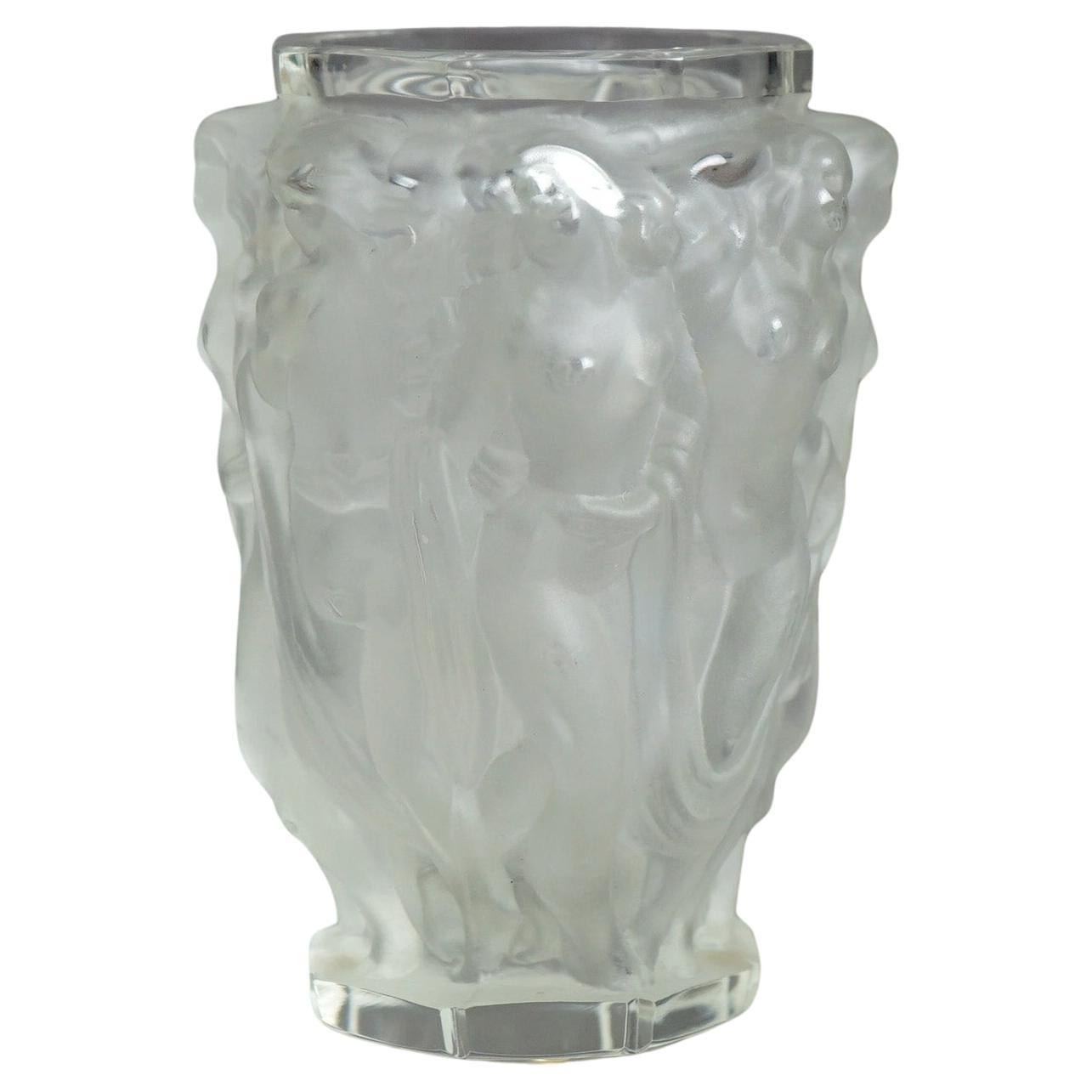 Antique French Lalique School Molded Nude Figural Art Deco Glass Vase c1920