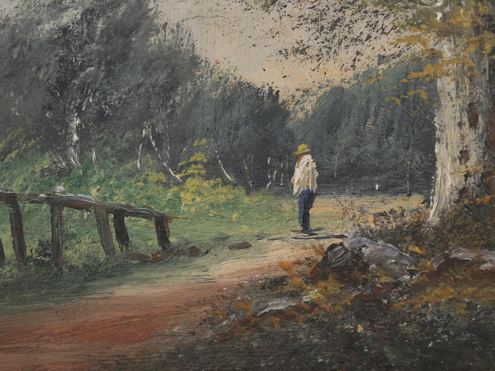 Antique French Landscape Oil Painting on Linen Signed Baldy, Original Gilt Frame For Sale 3
