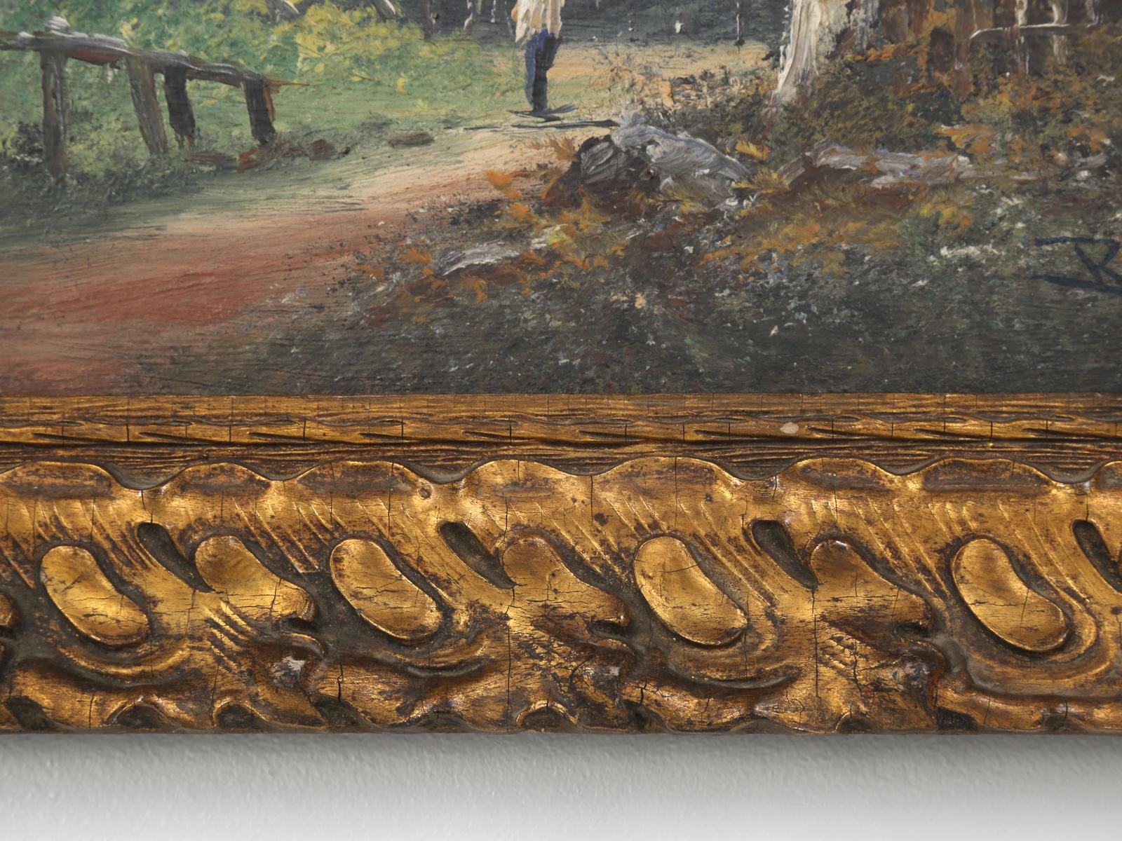Antique French Landscape Oil Painting on Linen Signed Baldy, Original Gilt Frame For Sale 4