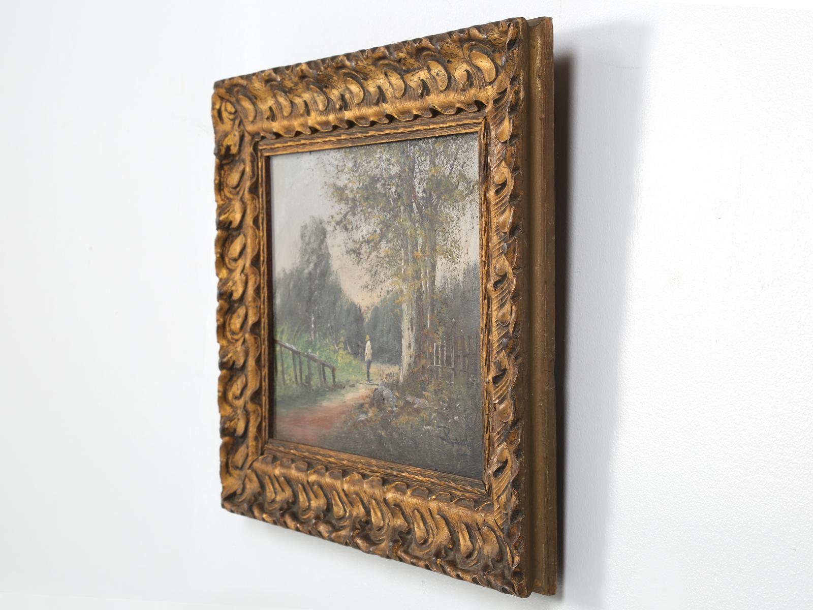 Antique French Landscape Oil Painting on Linen Signed Baldy, Original Gilt Frame For Sale 5