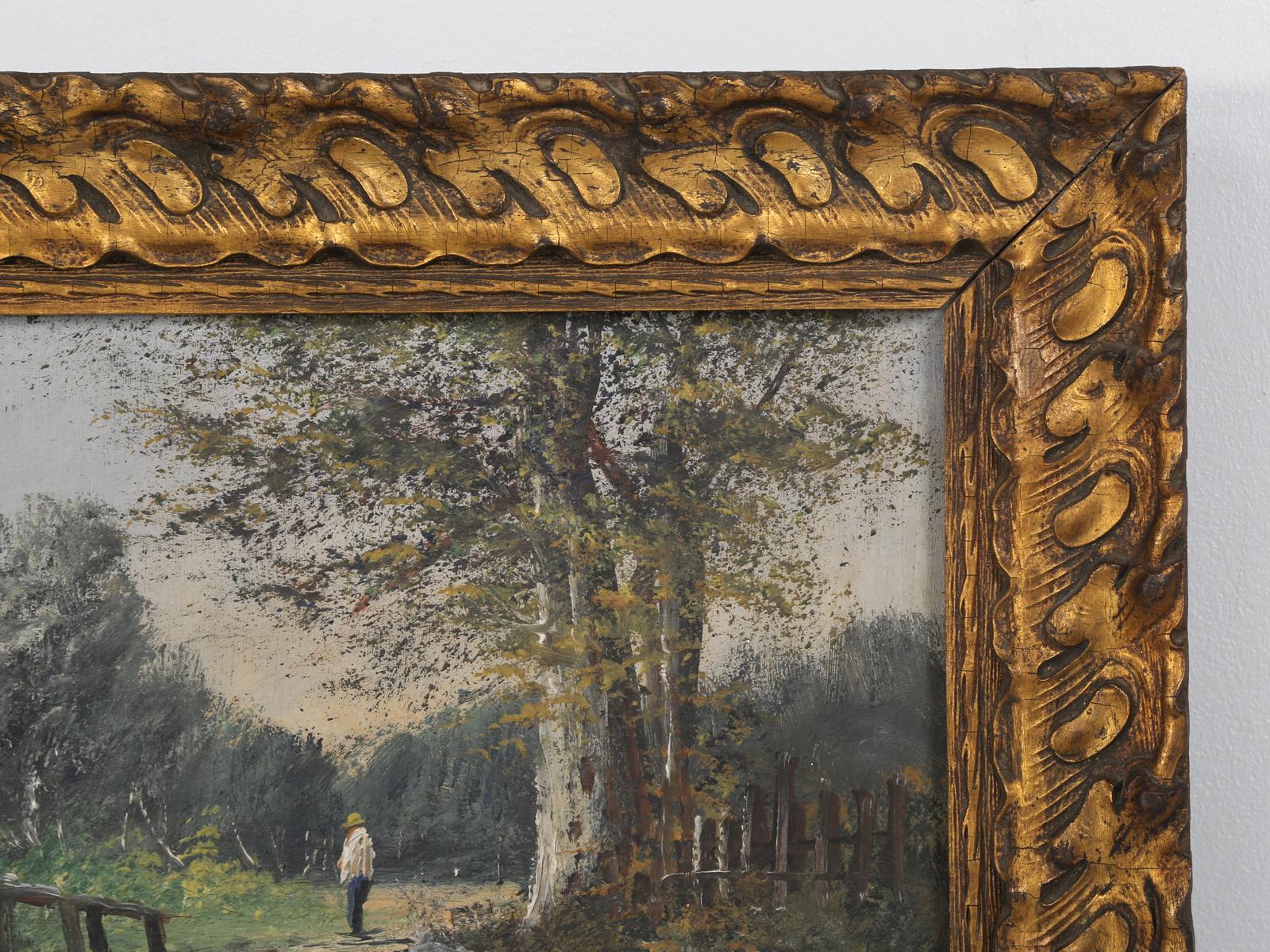 Français Peinture à l'huile ancienne de paysage français sur lin signée Baldy, cadre doré d'origine en vente